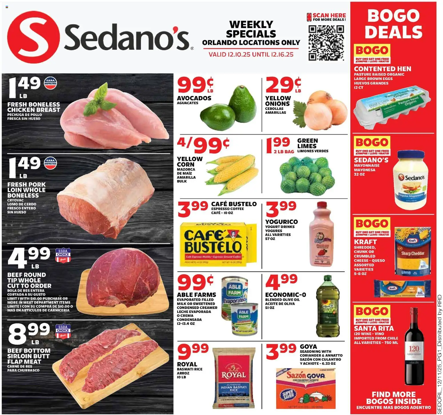 Sedano's Weekly Ad - valid from 10.12.2025 | Page: 1 | Products: Milk, Oil, Beef, Mayonnaise