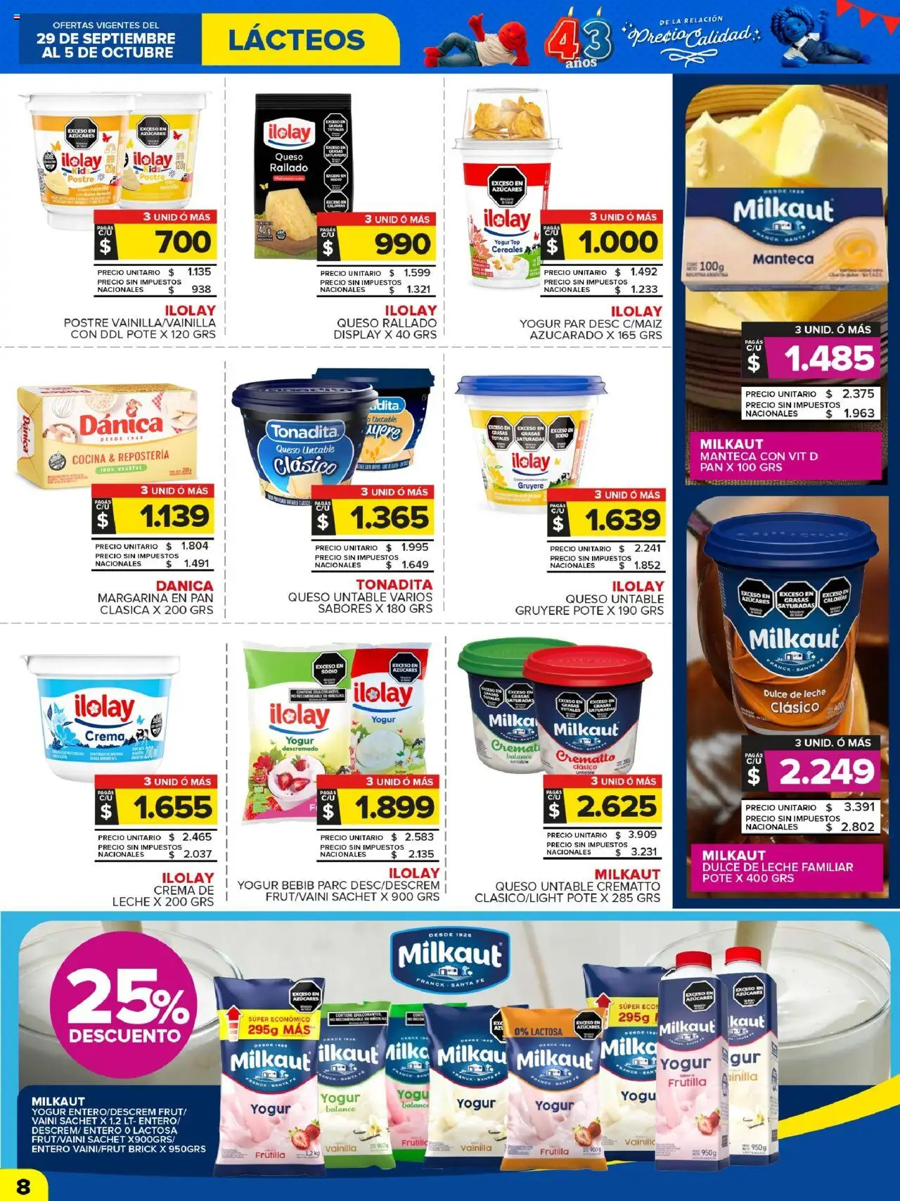 Carrefour Maxi catálogo │ válido desde el 30.09.2025 | Página: 8 | Productos: Crema de leche, Leche, Manteca, Queso
