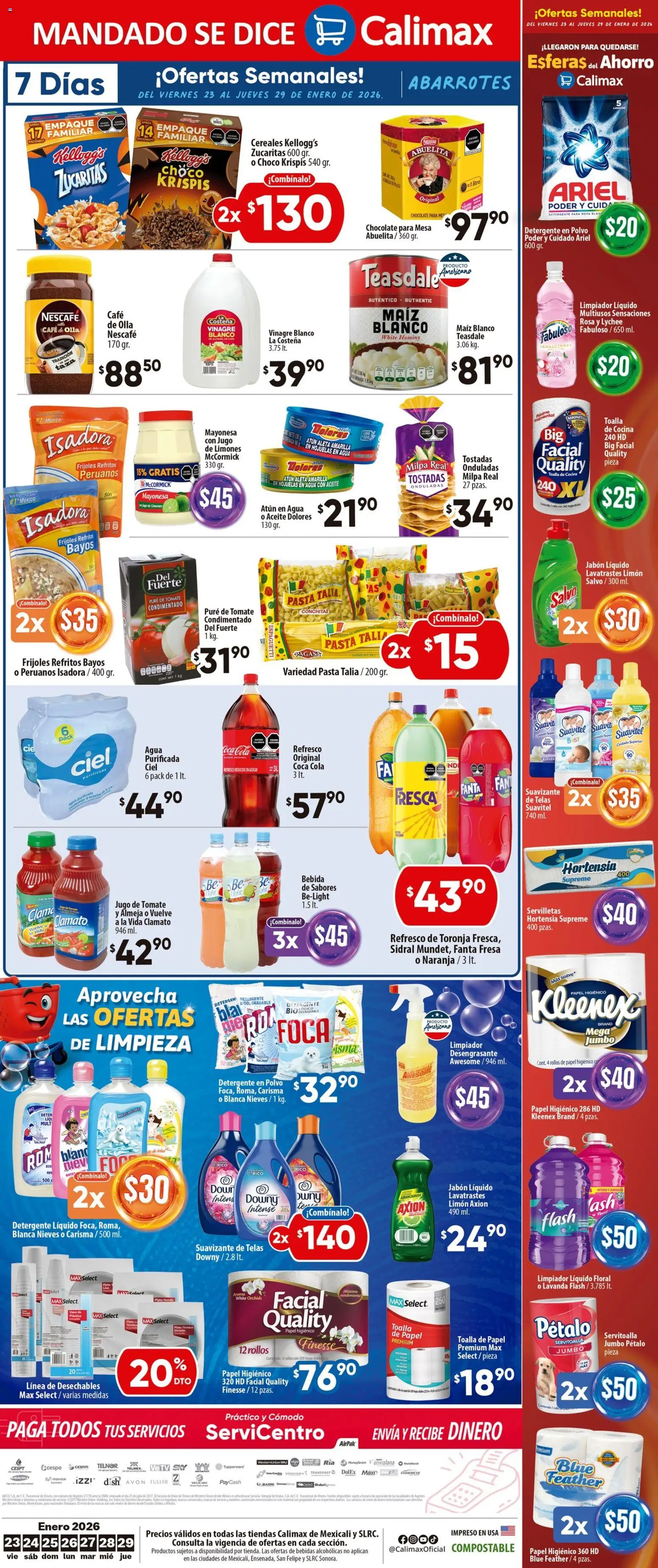 Nuevas ofertas de Calimax válidas en toda la República Mexicana desde el 23.01.2026. ¡Encuentra las mejores ofertas en Calimax folleto Mexicali y SLRC! | Página: 6 | Productos: Atún, Aceite, Jugo, Mesa