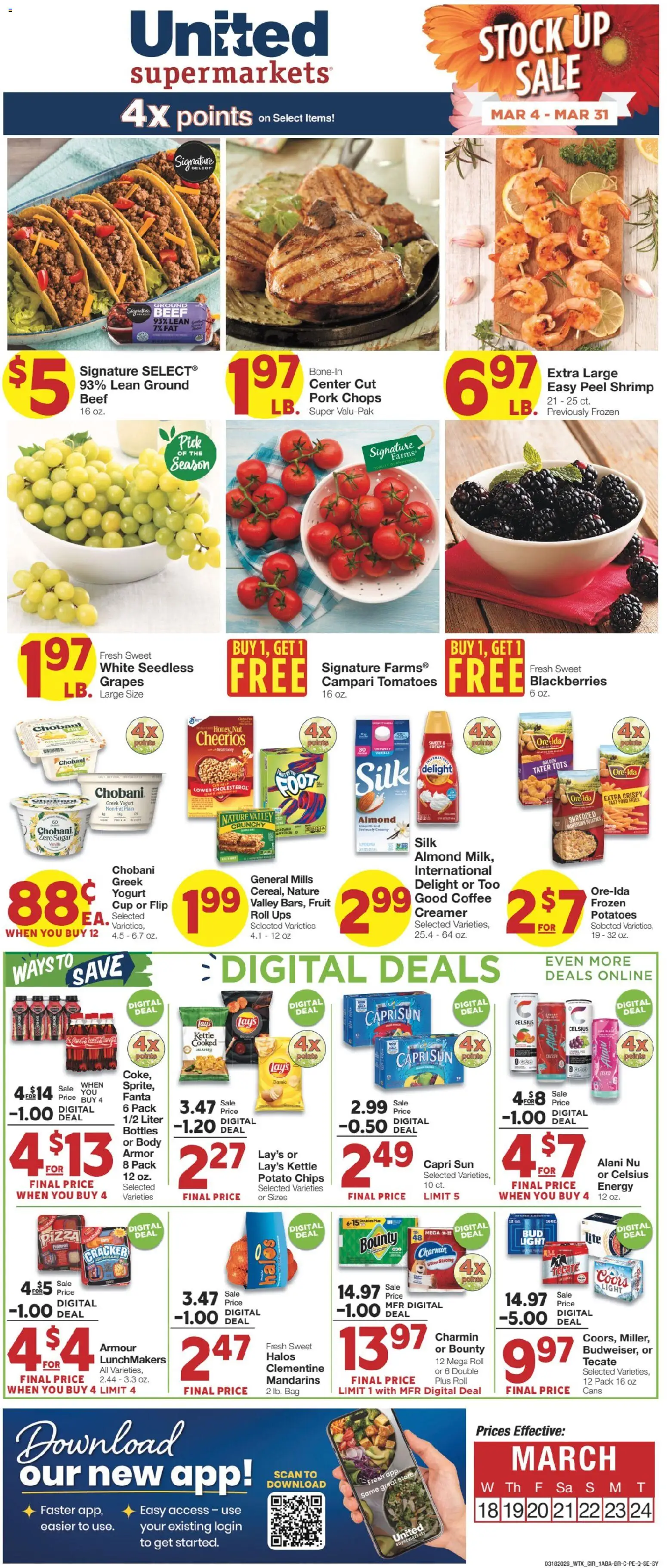 United Supermarkets Weekly Ad - valid from 17.03.2026 | Page: 1 | Products: Mandarins, Pizza, Bag, UPS