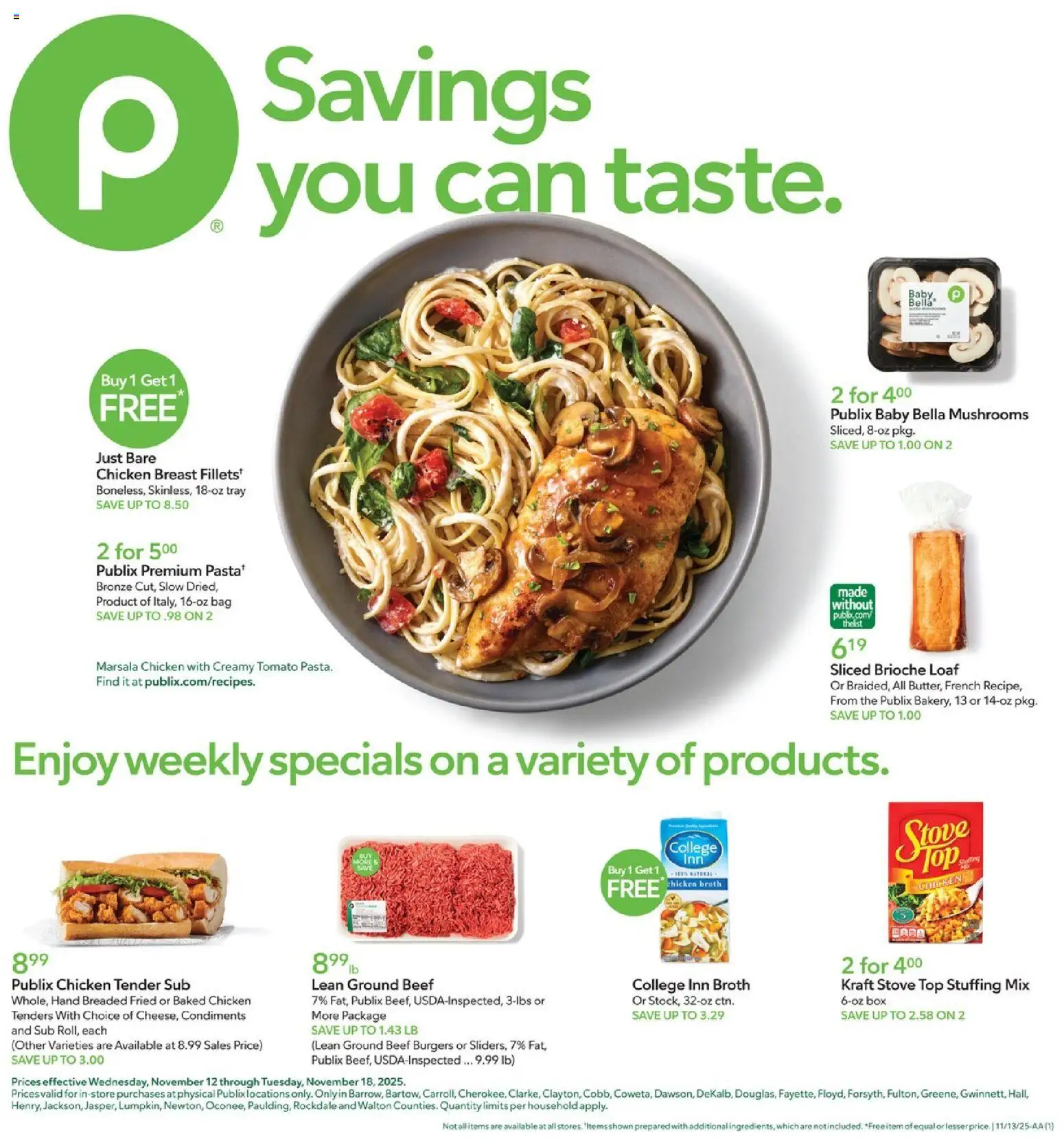 Publix Weekly Ad - valid from 12.11.2025 | Page: 1 | Products: Mushrooms, Box, Beef, Stove