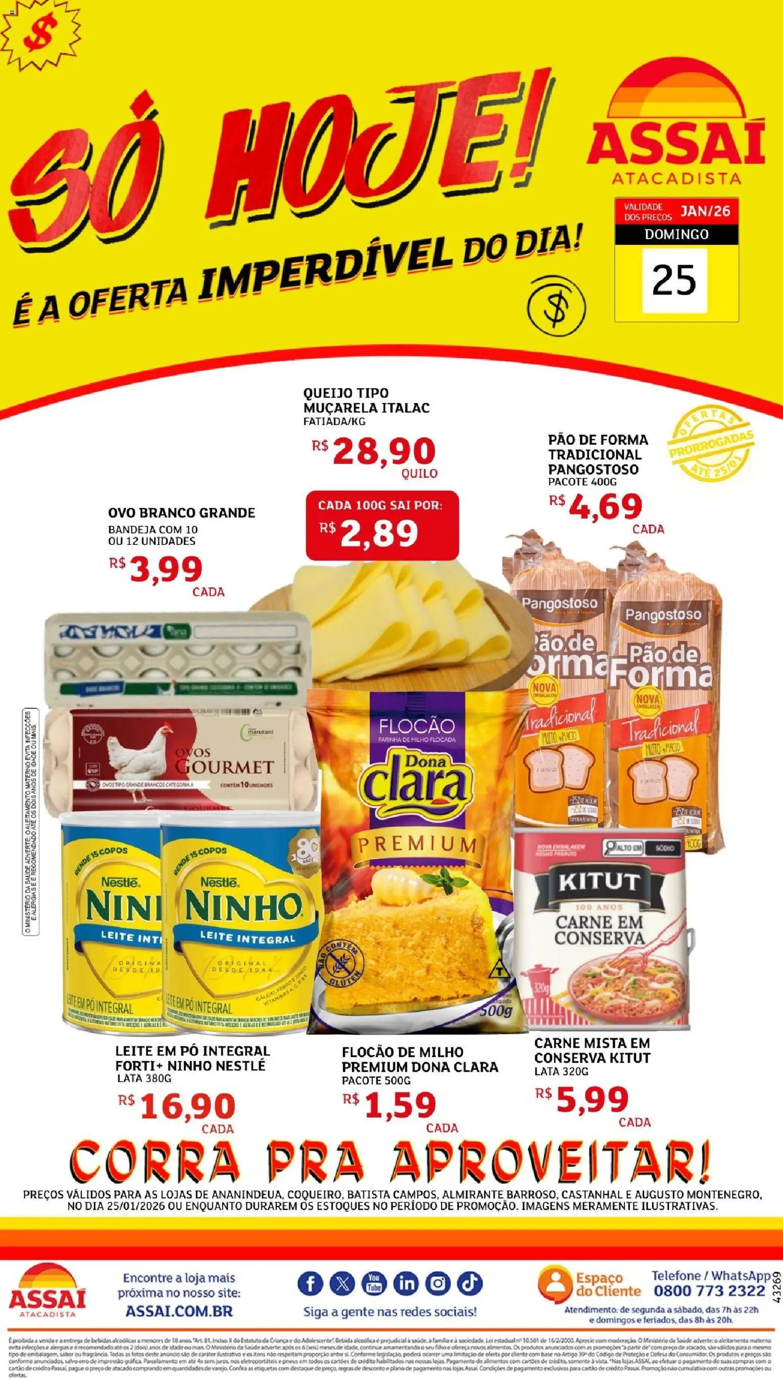Assaí Atacadista Folheto - válido de 24.01.2026 | Página: 1 | Produtos: Pó, Muçarela, Base, Carne