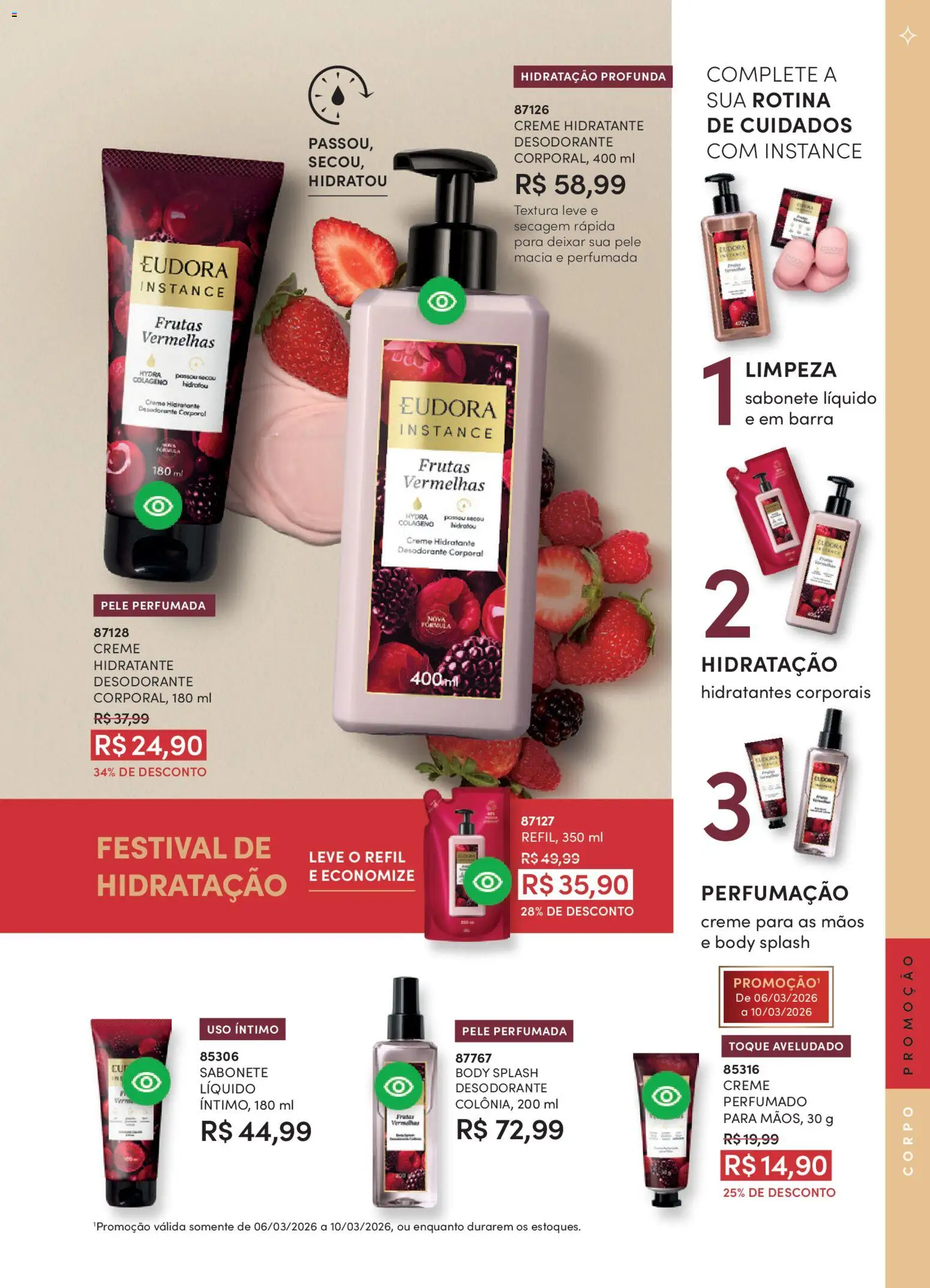 Eudora Folheto - válido de 19.02.2026 | Página: 85 | Produtos: Desodorante, Creme, Sabonete, Body
