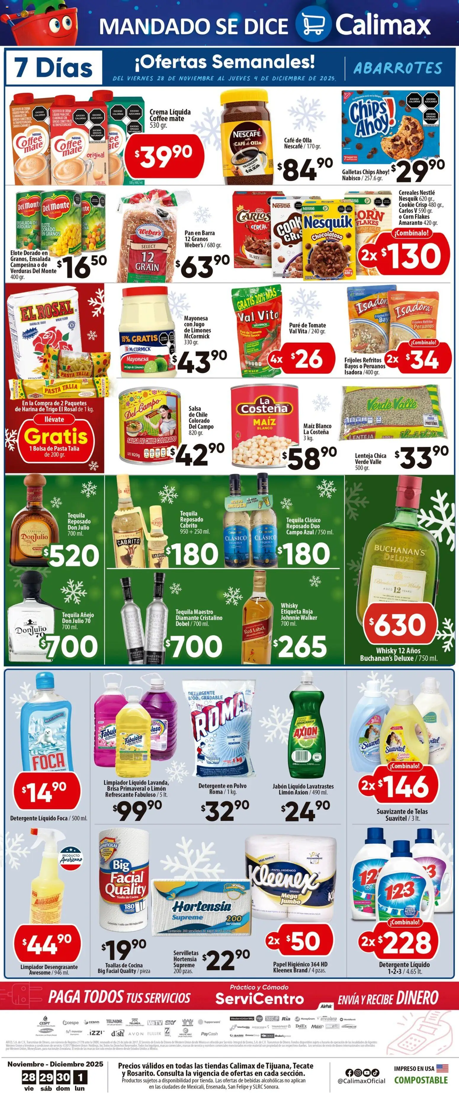 Nuevas ofertas de Calimax válidas en toda la República Mexicana desde el 28.11.2025. ¡Encuentra las mejores ofertas en Calimax folleto Rosarito! | Página: 6 | Productos: Harina, Mayonesa, Papel higiénico, Polvo