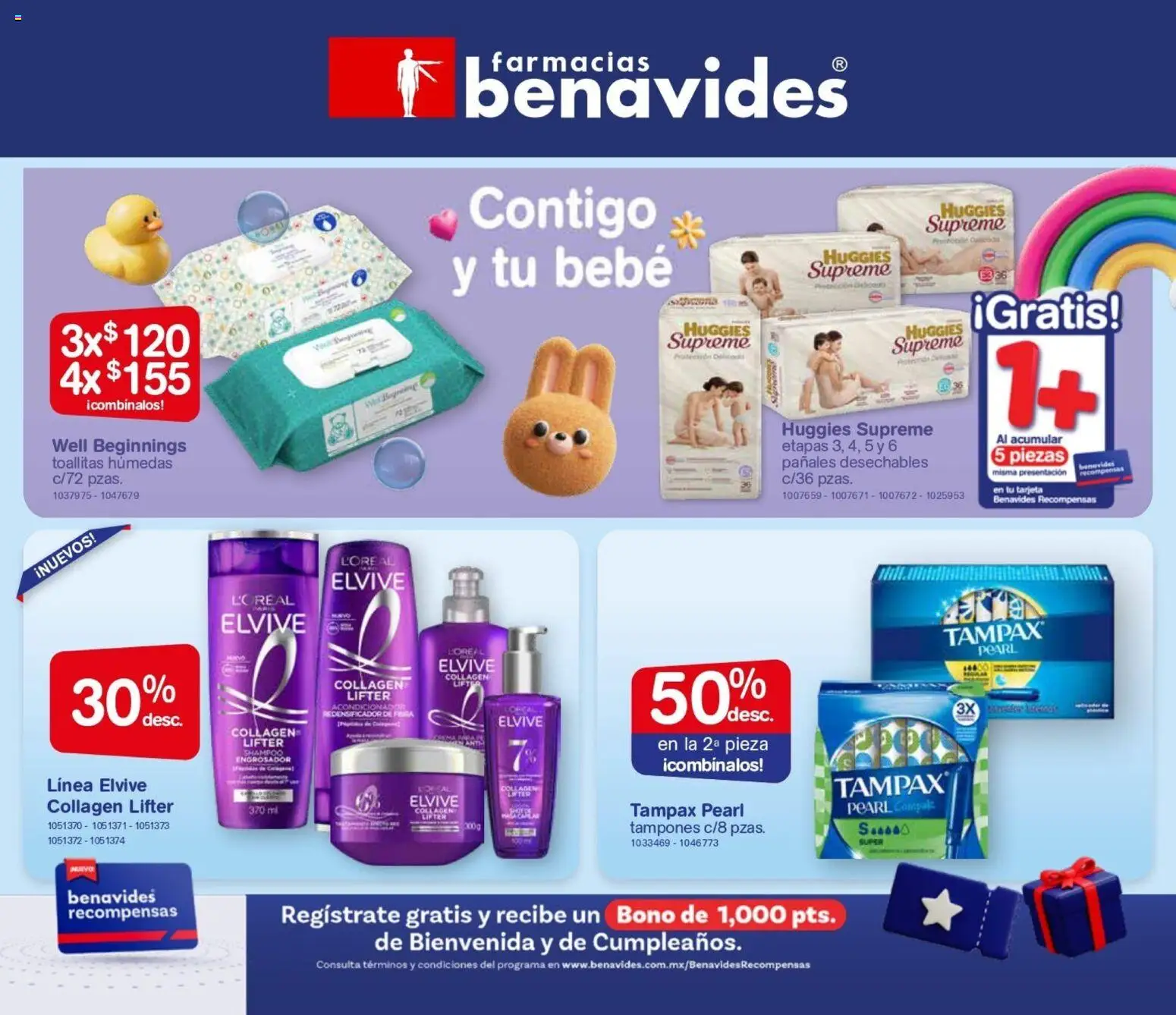 Nuevas ofertas de Farmacia Benavides válidas en toda la República Mexicana desde el 01.01.2026. ¡Encuentra las mejores ofertas en Farmacia Benavides catálogo! | Página: 24 | Productos: Toallitas húmedas, Pañales, Tampones, Acondicionador