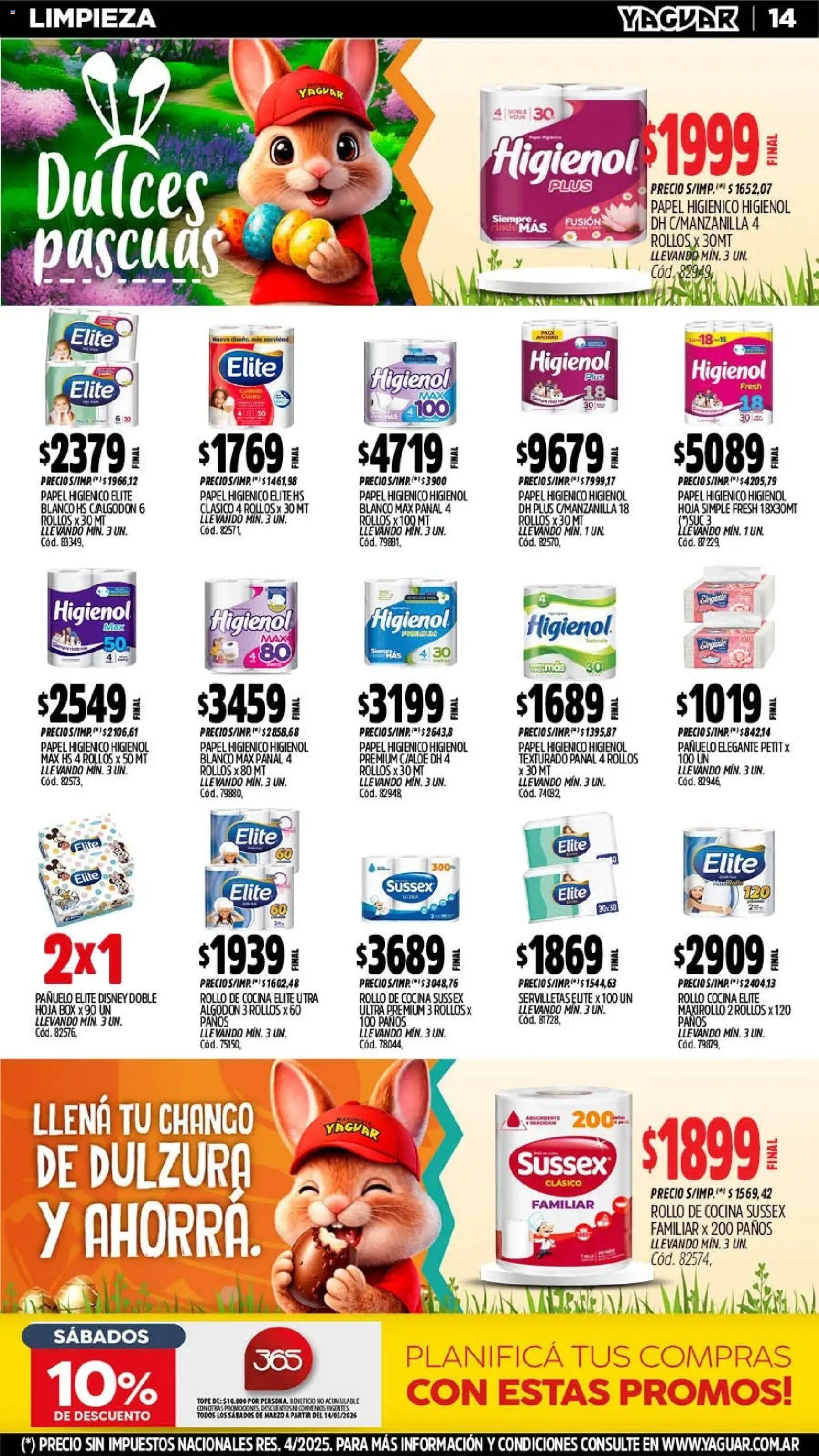 Yaguar - Oferta Semanal Jujuy │ válido desde el 23.03.2026 | Página: 14 | Productos: Papel higiénico, Pañuelo, Servilletas, Huevo