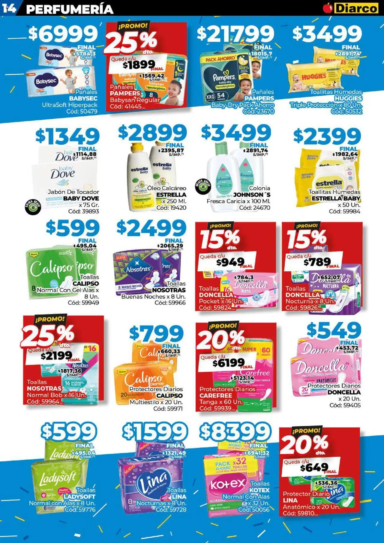 Diarco ofertas │ válido desde el 11.08.2025 | Página: 14 | Productos: Toallas, Toallitas húmedas, Jabón, Pañales