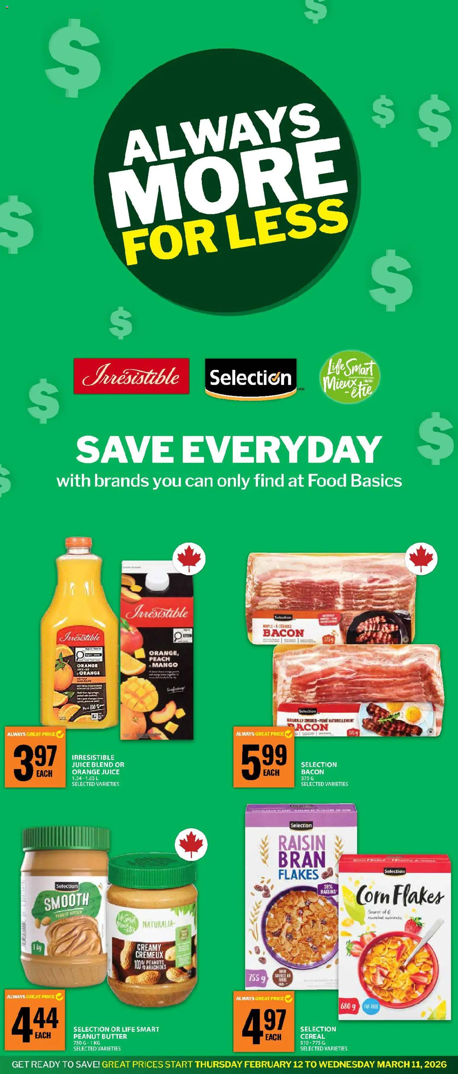 Food Basics flyer valid from 26.02.2026 | Page: 1 | Products: Flakes, Butter, Juice