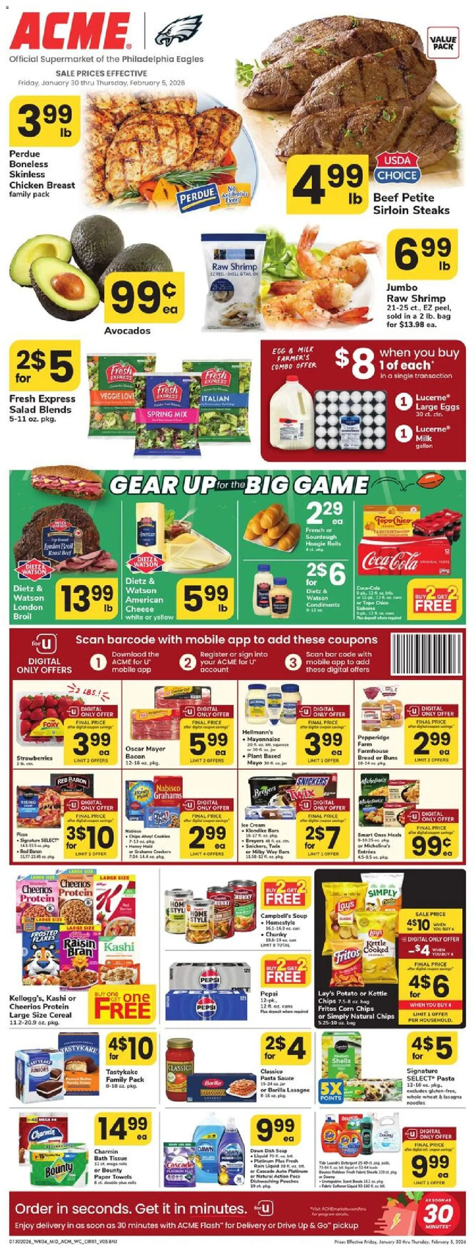Acme Weekly Ad - NJ - valid from 30.01.2026 | Page: 1 | Products: Milk, Eggs, Cream, Sauce