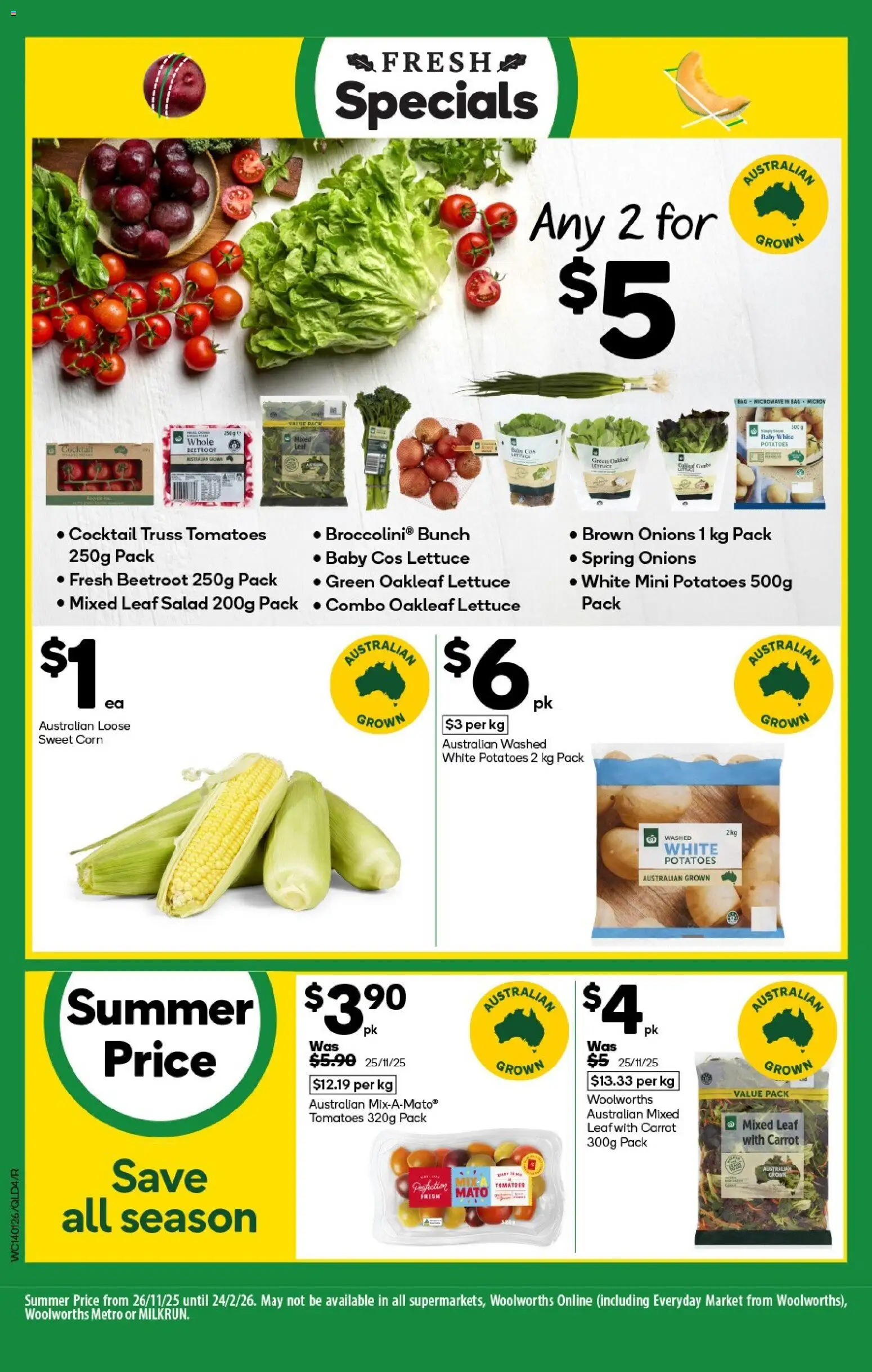 Woolworths catalogue - valid from 14.01.2026 | Page: 4 | Products: Lettuce, Tomatoes, Onions, Beetroot
