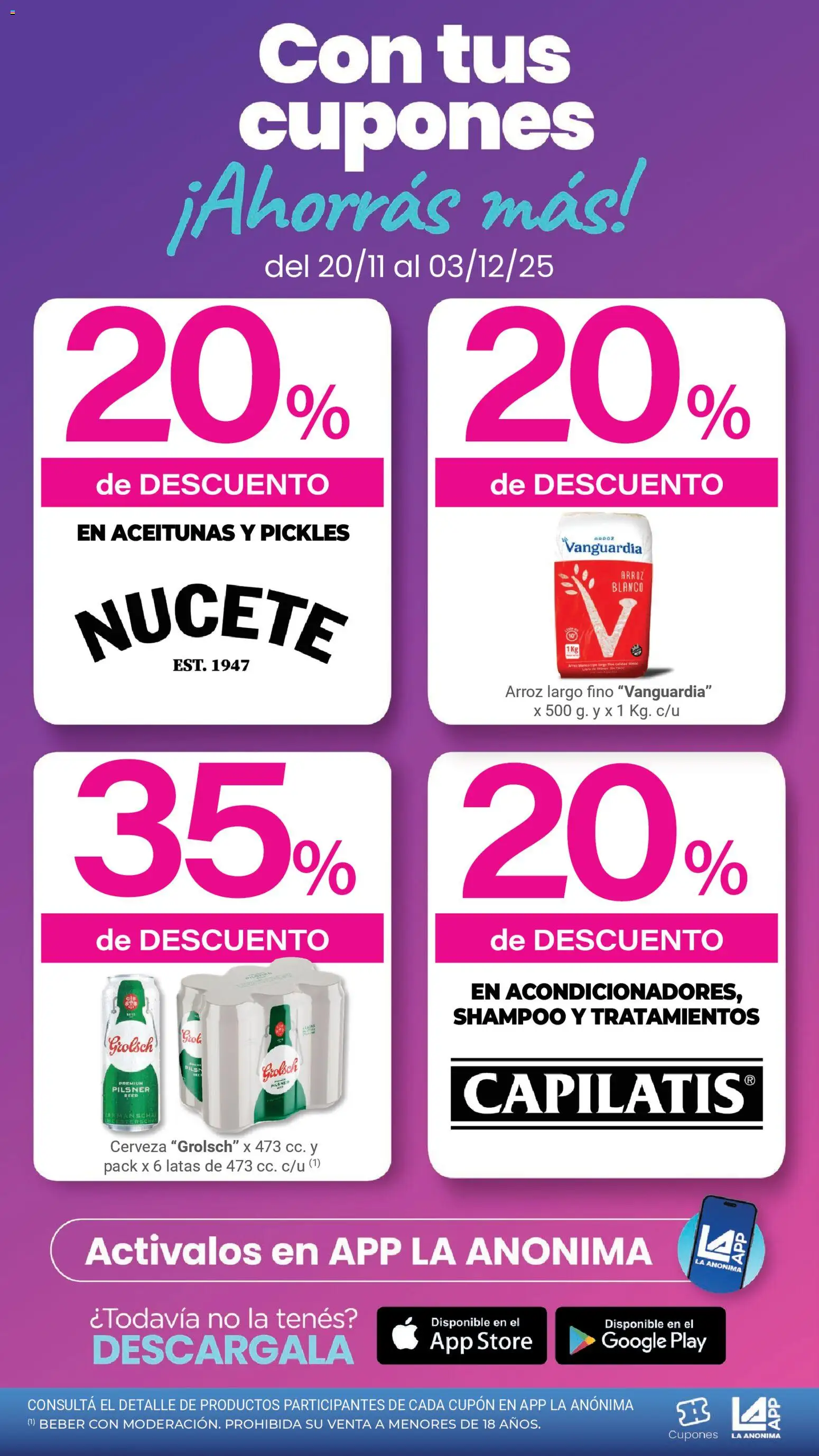 La Anonima catálogo │ válido desde el 20.11.2025 | Página: 3 | Productos: Shampoo, Aceitunas, Cerveza, Arroz