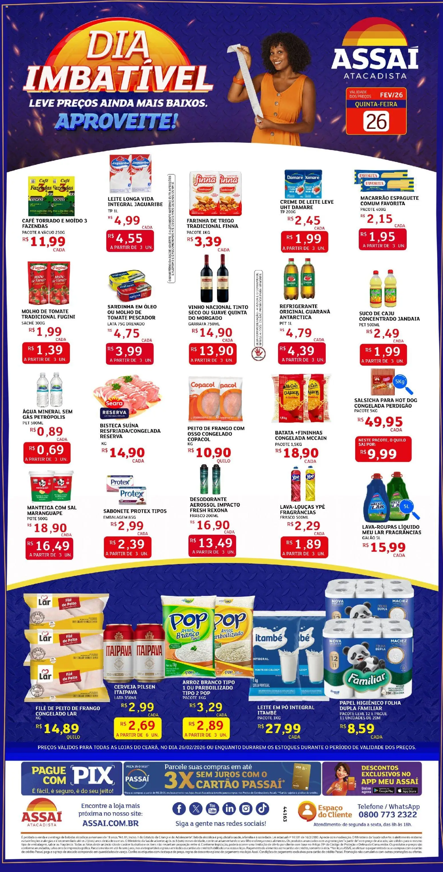 Assaí Atacadista Folheto - válido de 26.02.2026 | Página: 1 | Produtos: Macarrão, Sabonete, Telefone, Papel higiênico