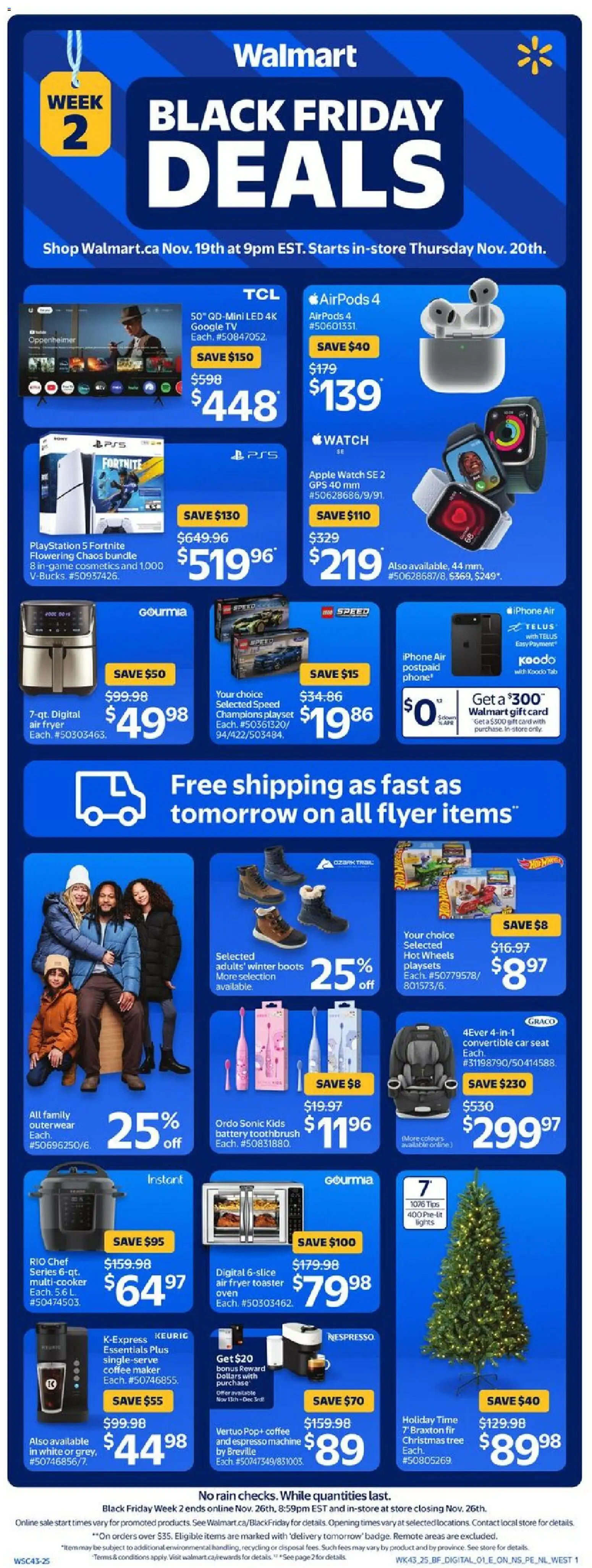 Walmart flyer valid from 19.11.2025 | Page: 1 | Products: Phone, Oven, Fryer, Coffee