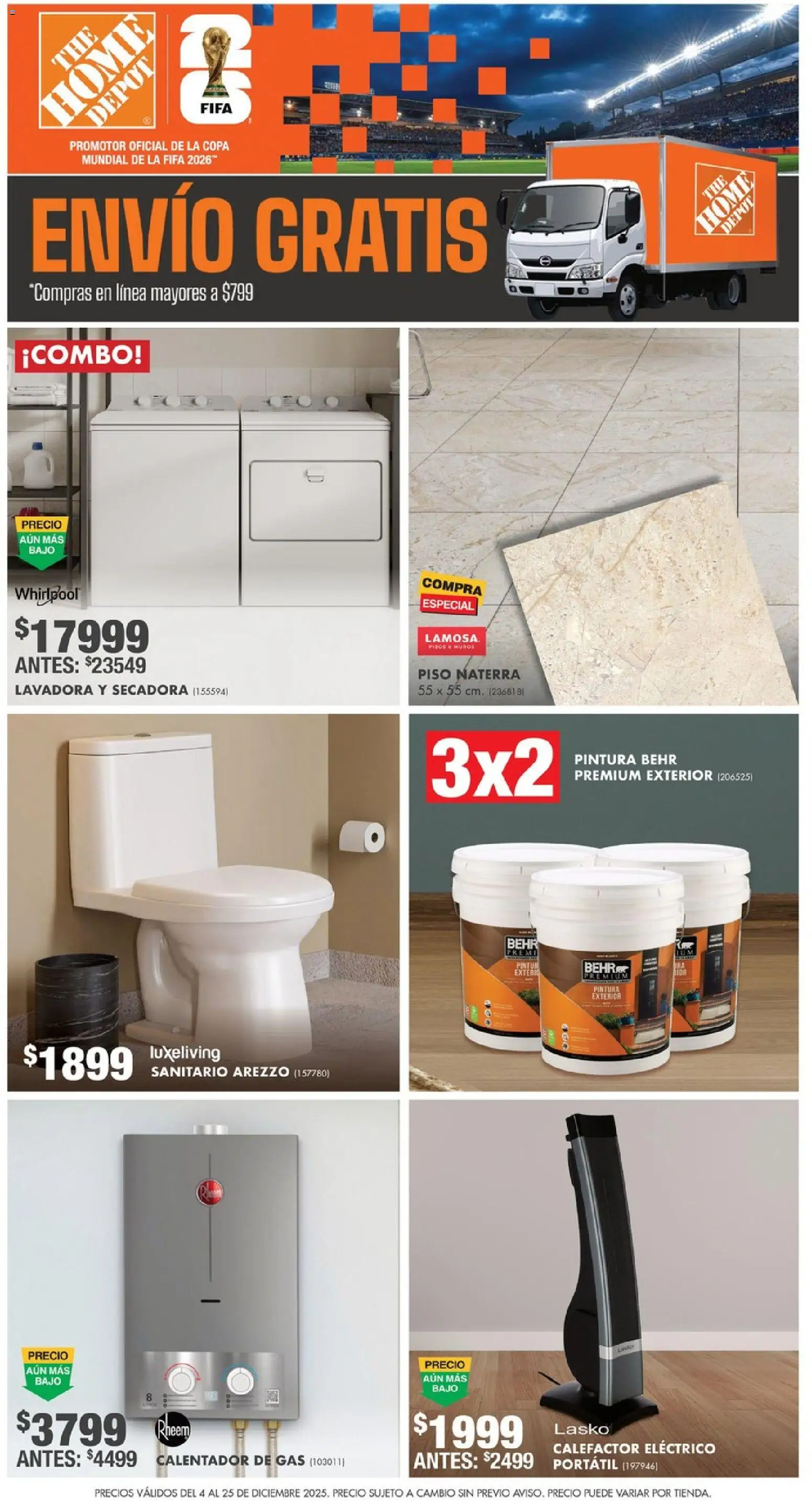 Nuevas ofertas de Home Depot válidas en toda la República Mexicana desde el 04.12.2025. ¡Encuentra las mejores ofertas en Home Depot catálogo! | Página: 1 | Productos: Secadora, Lavadora, Pintura, Calefactor