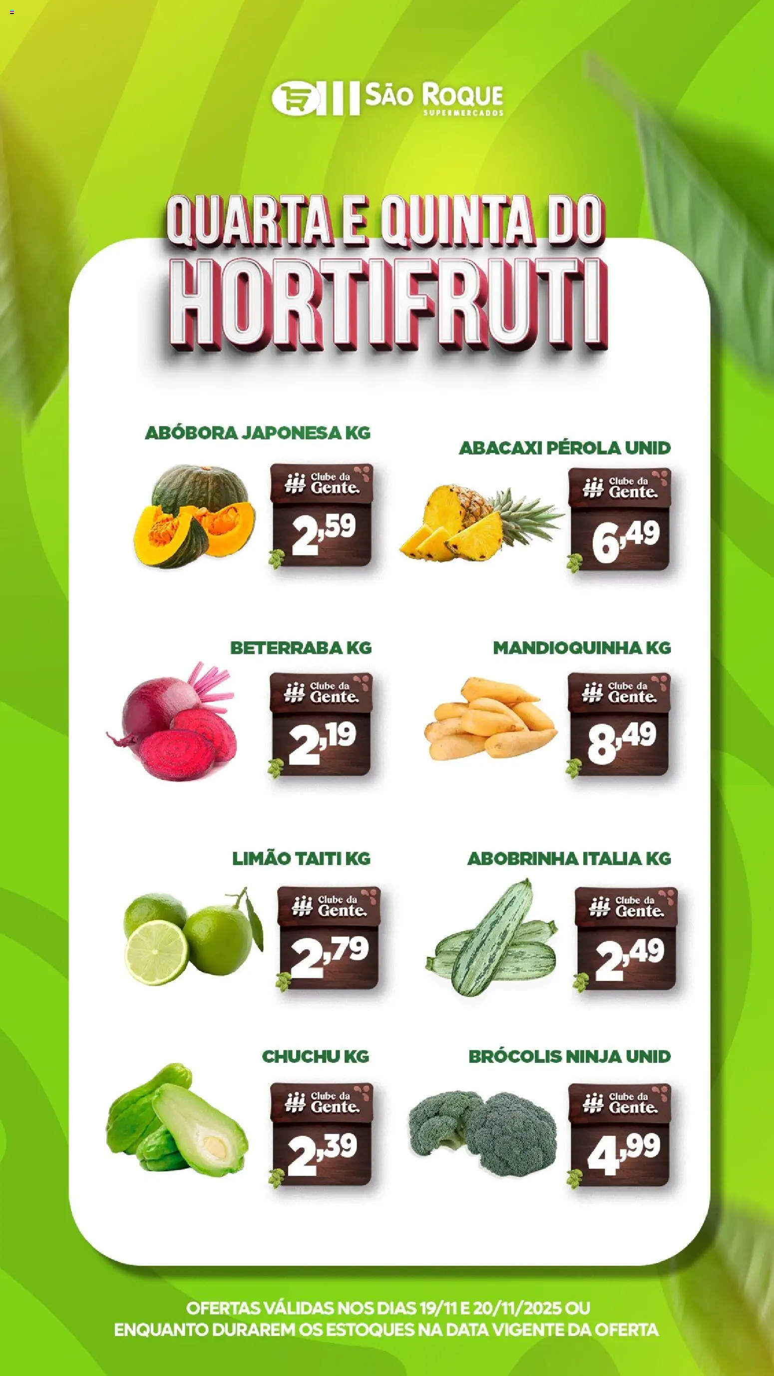 São Roque Supermercados Folheto - válido de 19.11.2025 | Página: 2 | Produtos: Chuchu, Abóbora, Abacaxi, Brócolis