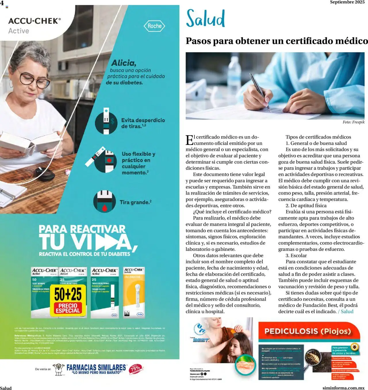 Nuevas ofertas de Farmacias Similares válidas en toda la República Mexicana desde el 22.09.2025. ¡Encuentra las mejores ofertas en Farmacias Similares - Catálogo Siminforma! | Página: 4 | Productos: Flexible, Sobre