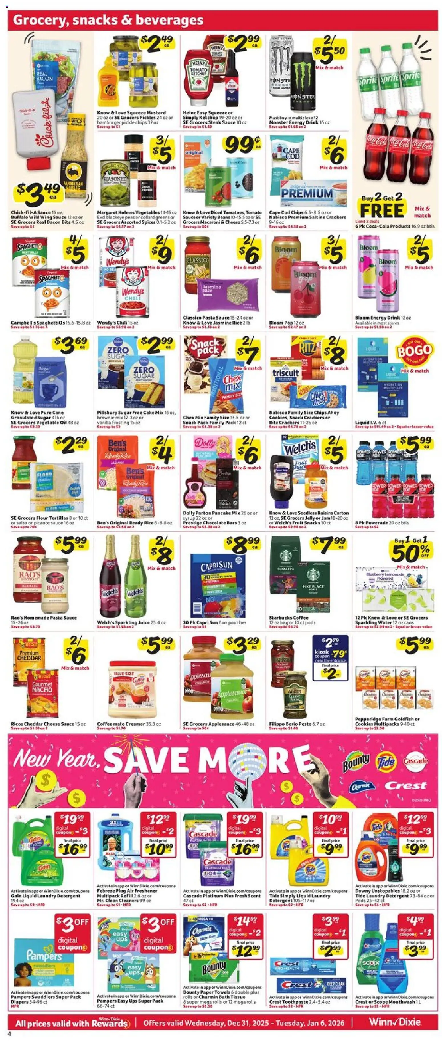 Winn Dixie Weekly Circular - FL - valid from 31.12.2025 | Page: 4 | Products: Coffee, Chocolate, Vegetables, Sauce