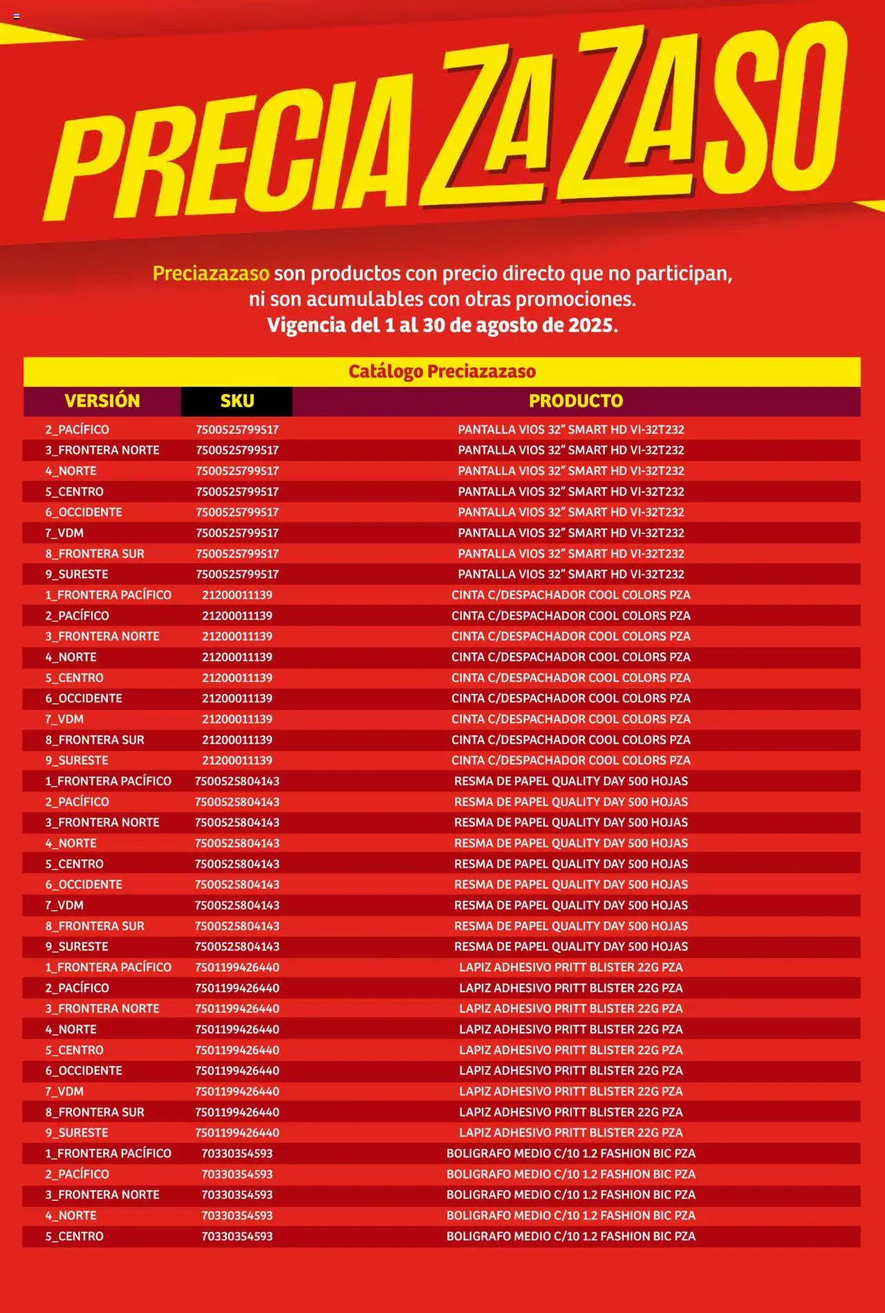 Nuevas ofertas de Soriana válidas en toda la República Mexicana desde el 01.08.2025. ¡Encuentra las mejores ofertas en Soriana - Catálogo Preciazazaso Mercado Nacional! | Página: 200 | Productos: Cinta
