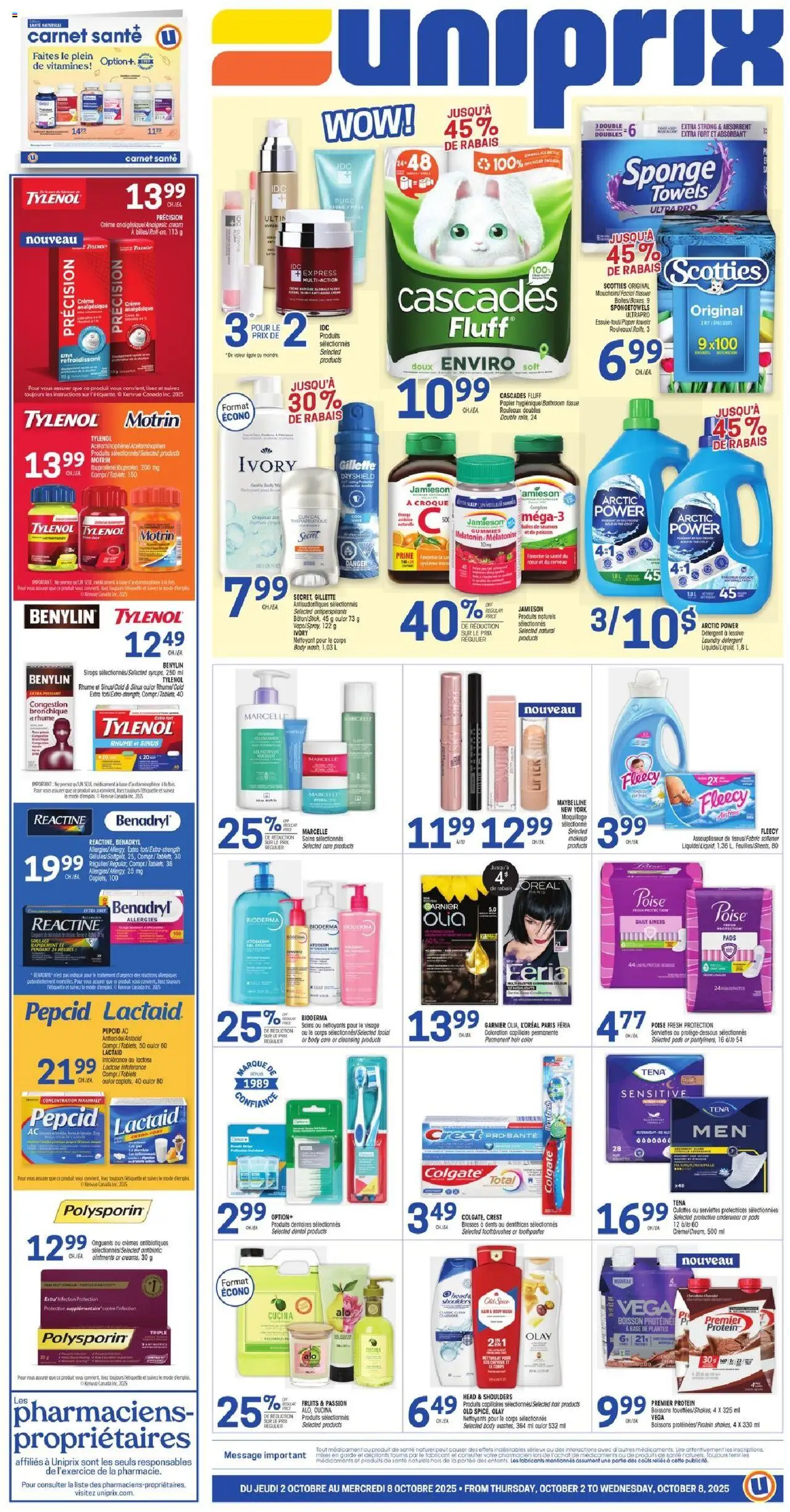 Uniprix flyer valid from 02.10.2025 | Page: 1 | Products: Cream, Mask, Fabric softener, Detergent