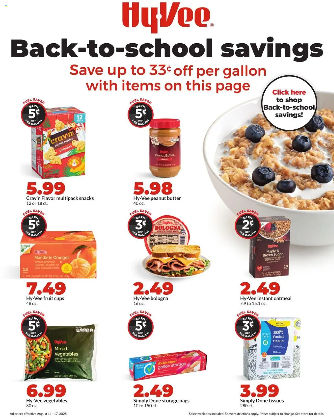HyVee Weekly Ad - valid from 11.08.2025 | Page: 8 | Products: Pork, Oranges, Vegetables, Sugar