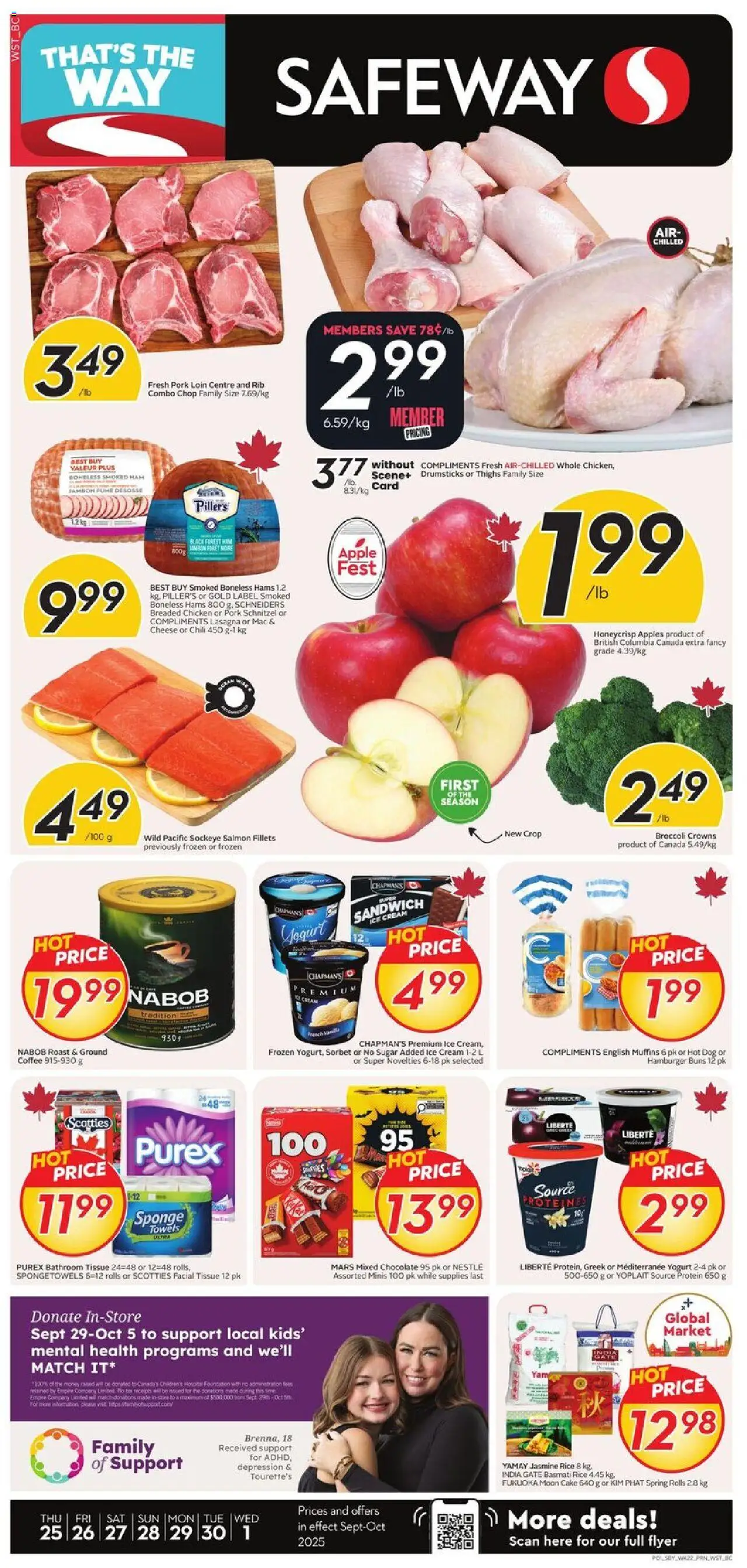 Safeway flyer valid from 25.09.2025 | Page: 1 | Products: Ice cream, Cheese, Ham, Pork
