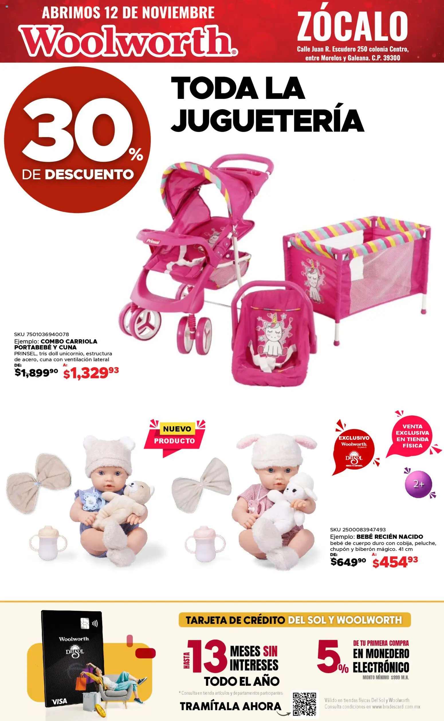 Nuevas ofertas de Del Sol y Woolworth válidas en toda la República Mexicana desde el 12.11.2025. ¡Encuentra las mejores ofertas en Del Sol y Woolworth catálogo Apertura Acapulco Centro 217! | Página: 3 | Productos: Carriola, Biberón, Zócalo, Cuna