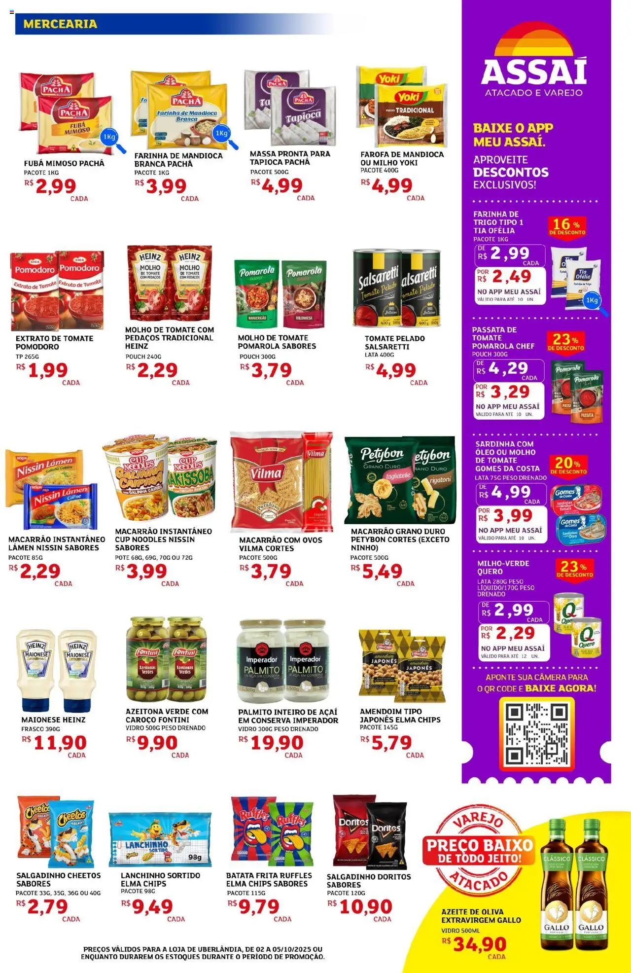 Assaí Atacadista Folheto - válido de 02.10.2025 | Página: 3 | Produtos: Mandioca, Cheetos, Batata, Azeite