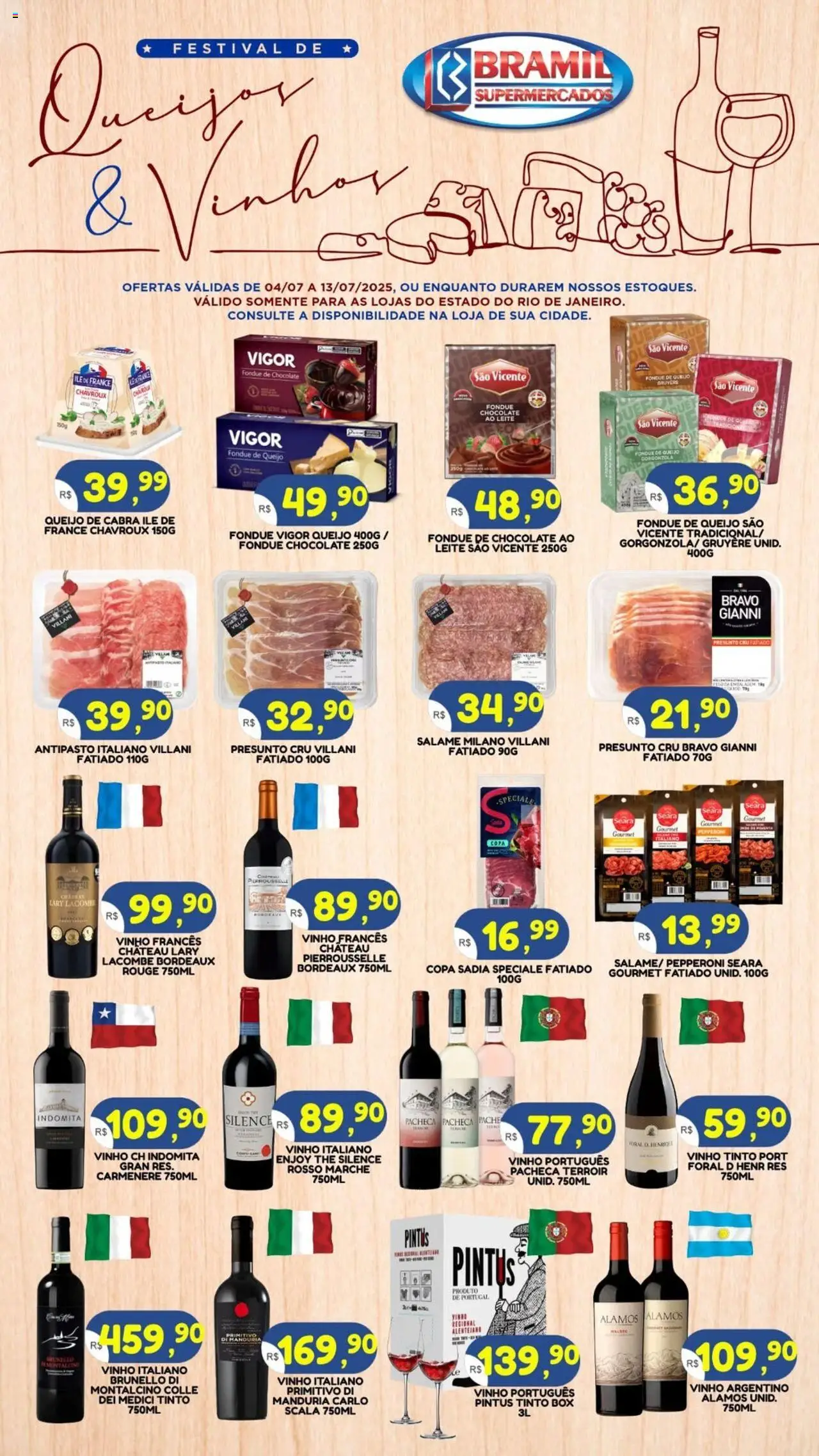 Bramil Supermercados Folheto - válido de 04.07.2025 | Página: 1 | Produtos: Leite, Chocolate, Presunto, Copa