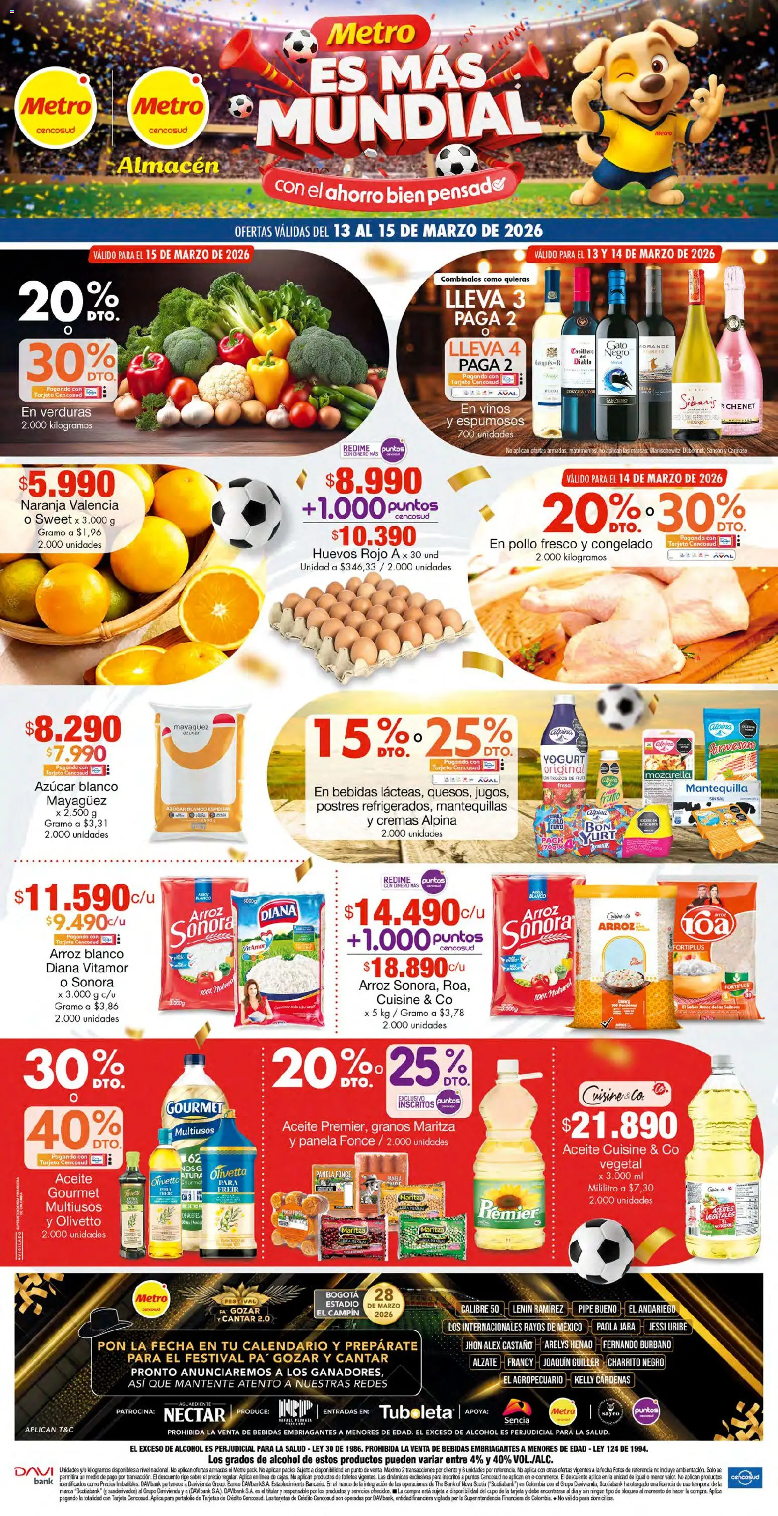 Metro revista - valida desde el 13.03.2026 | Página: 1 | Productos: Aguardiente, Banco, Yogurt, Huevos