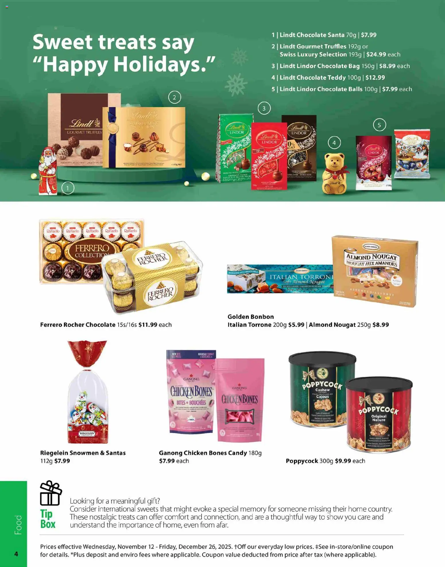 London Drugs flyer valid from 12.11.2025 | Page: 4 | Products: Bag, Chocolate, Chicken