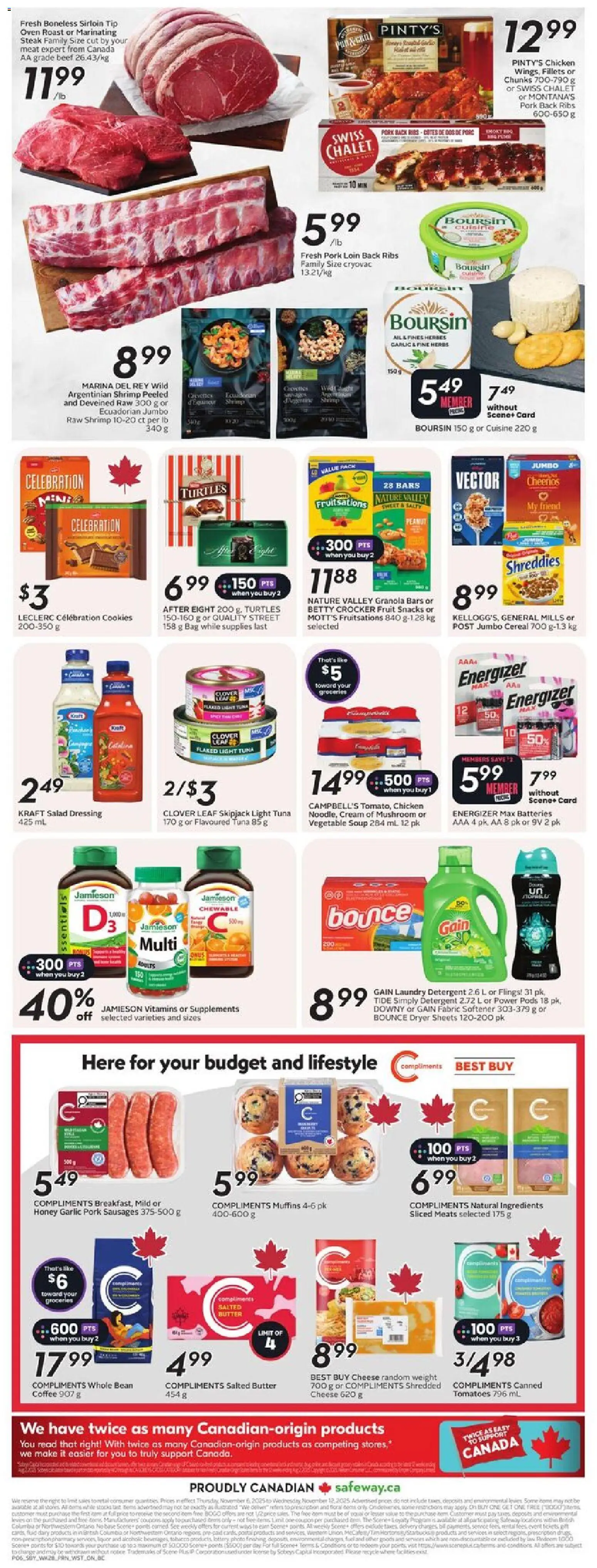 Safeway flyer valid from 06.11.2025 | Page: 4 | Products: Beef, Cookies, Oven, Fabric softener