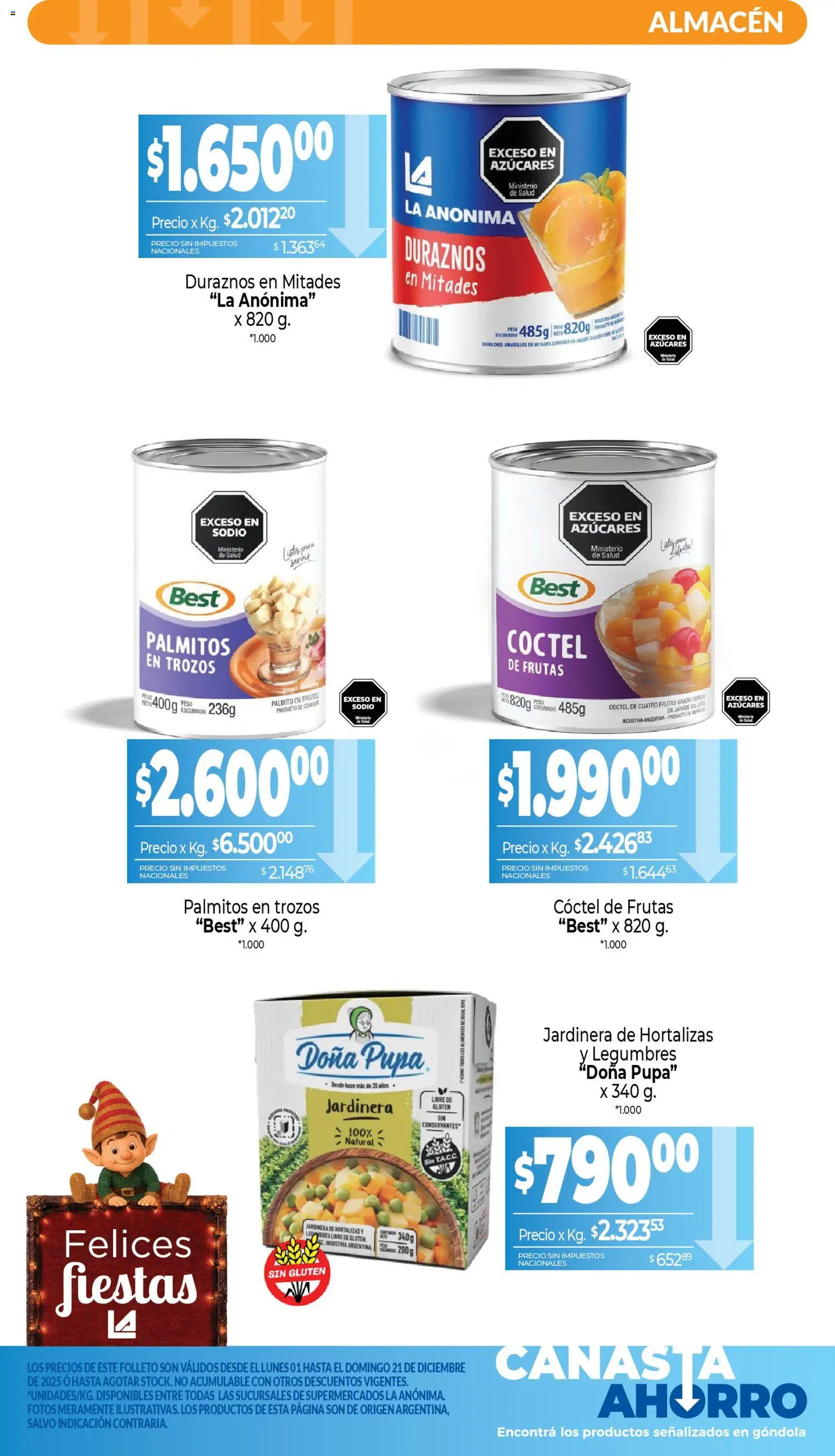 La Anonima catálogo │ válido desde el 01.12.2025 | Página: 3 | Productos: Palmitos, Canasta