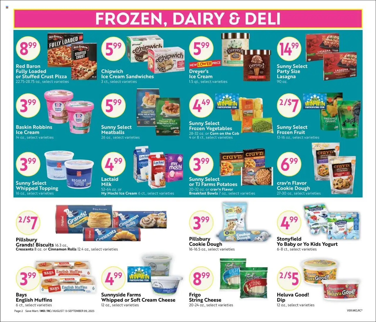 Save Mart Big Monthly Deals - valid from 13.08.2025 | Page: 2 | Products: Cheese, Yogurt, Cream, Potatoes