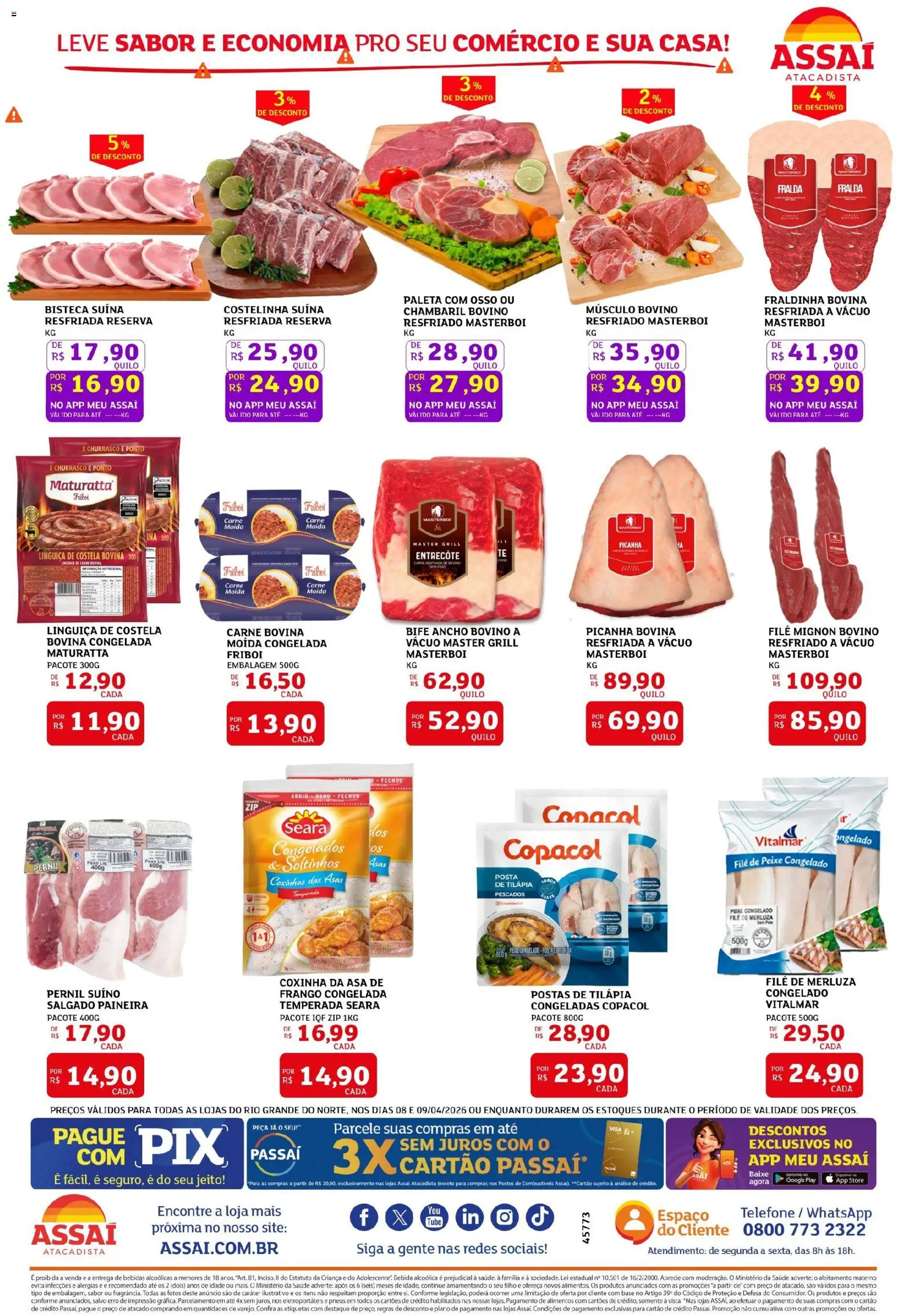 Assaí Atacadista Folheto - válido de 08.04.2026 | Página: 2 | Produtos: Tilápia, Pneus, Peixe, Frango