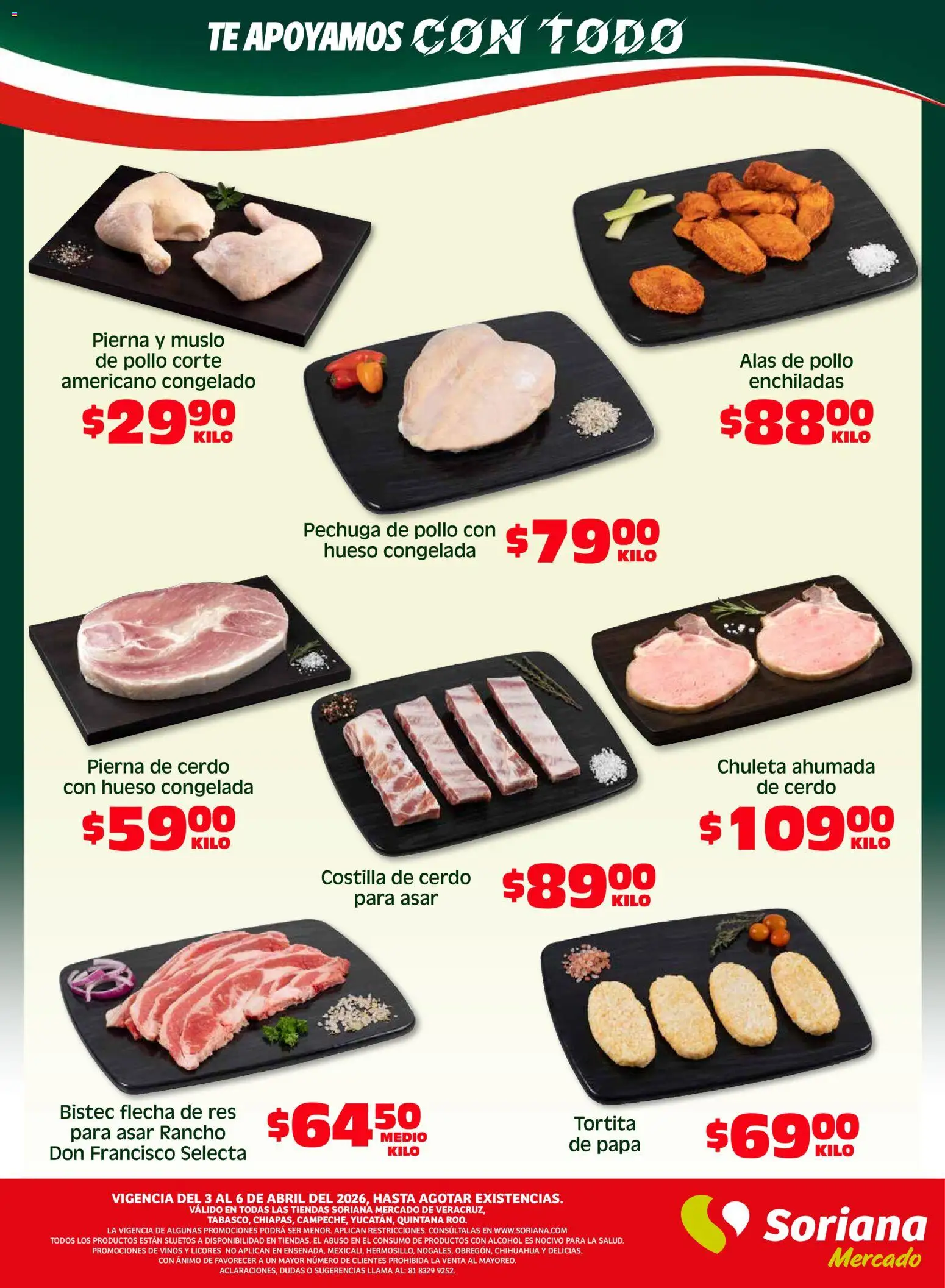 Nuevas ofertas de Soriana válidas en toda la República Mexicana desde el 03.04.2026. ¡Encuentra las mejores ofertas en Soriana Fin de Semana Mercado: Ver, Tab, Chis, Camp, Yuc y Q. Roo! | Página: 4 | Productos: Pollo, Cerdo, Res, Té