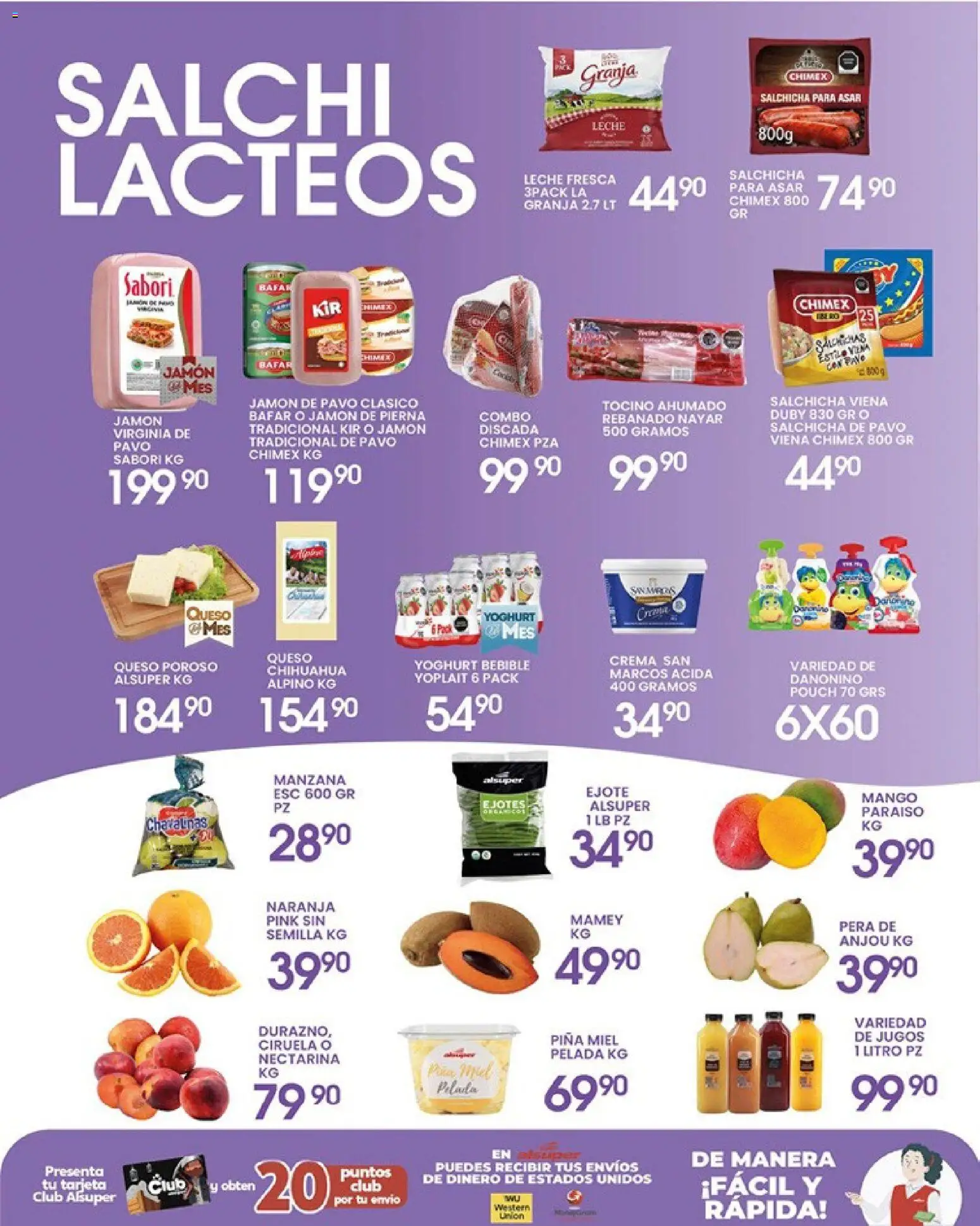 Nuevas ofertas de Alsuper válidas en toda la República Mexicana desde el 10.04.2026. ¡Encuentra las mejores ofertas en Alsuper folleto Calera! | Página: 3 | Productos: Tocino, Salchicha, Manzana, Leche