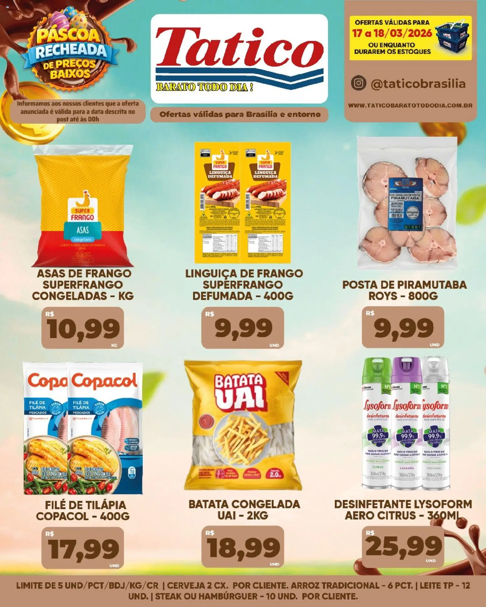 Tatico ofertas do Dia Folheto - válido de 19.03.2026 | Página: 58 | Produtos: Leite, Tilápia, Arroz, Hambúrguer