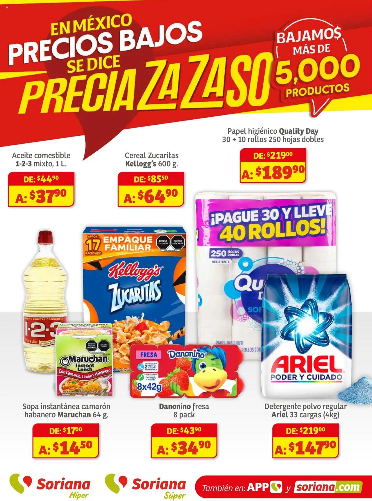 Nuevas ofertas de Soriana válidas en toda la República Mexicana desde el 01.08.2025. ¡Encuentra las mejores ofertas en Soriana - Preciazazaso Súper Ags, Col, Gto, Jal, Mich.! | Página: 1 | Productos: Fresa, Detergente, Limón, Papel higiénico