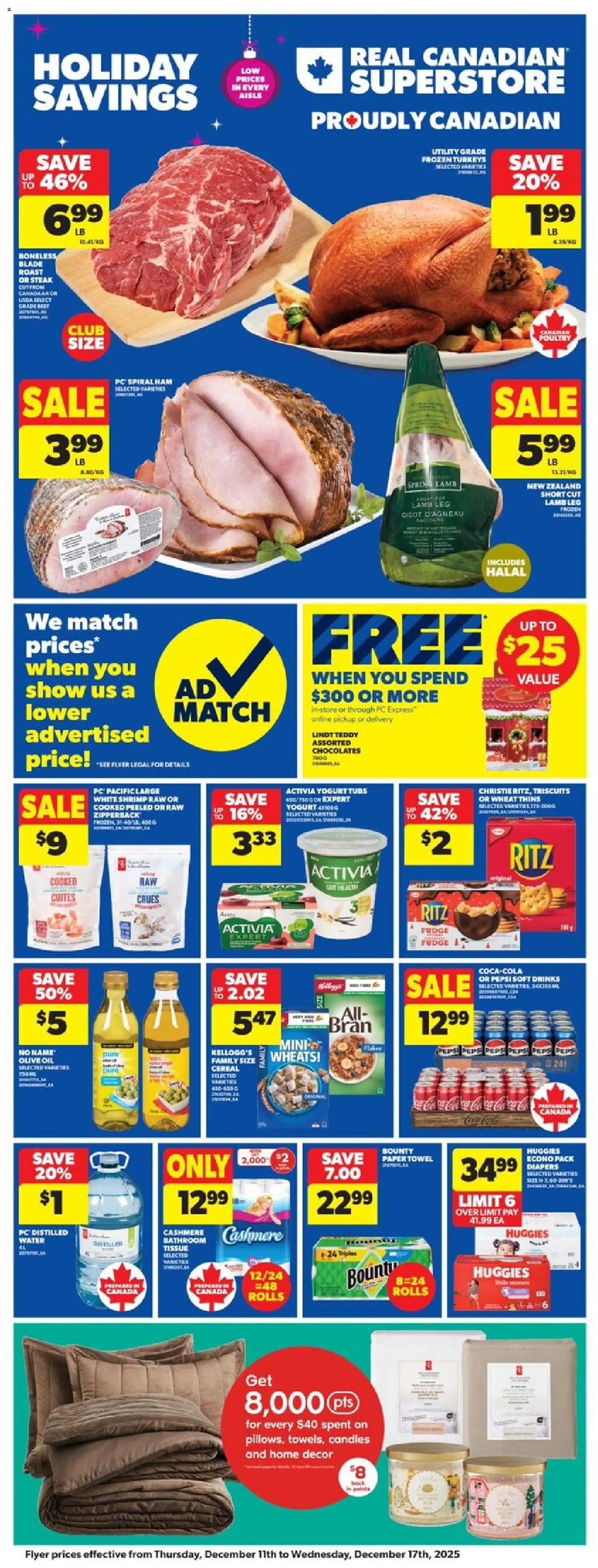 Real Canadian Superstore flyer valid from 11.12.2025 | Page: 3 | Products: PC, Yogurt, Oil, Ham
