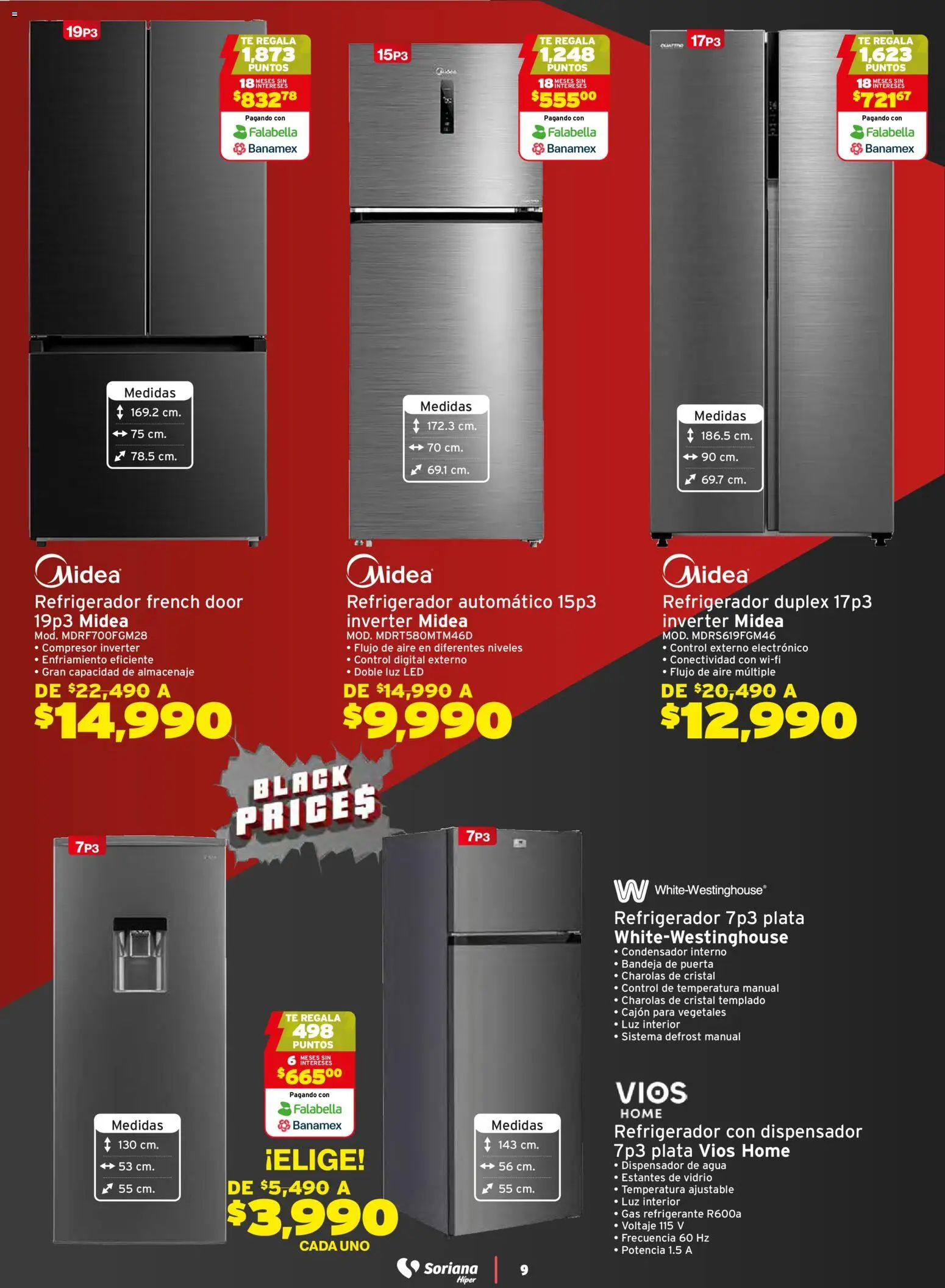 Nuevas ofertas de Soriana válidas en toda la República Mexicana desde el 21.11.2025. ¡Encuentra las mejores ofertas en Soriana - Black Prices Híper Nacional! | Página: 9 | Productos: Refrigerador, Bandeja, Estantes, Té