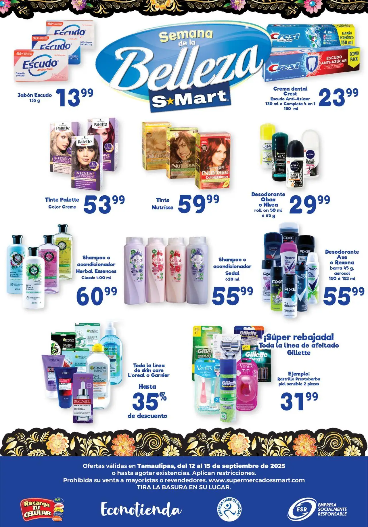 Nuevas ofertas de S-Mart válidas en toda la República Mexicana desde el 12.09.2025. ¡Encuentra las mejores ofertas en S-Mart - Folleto de Feria - Matamoros! | Página: 6 | Productos: Crema, Rastrillo, Espuma, Acondicionador