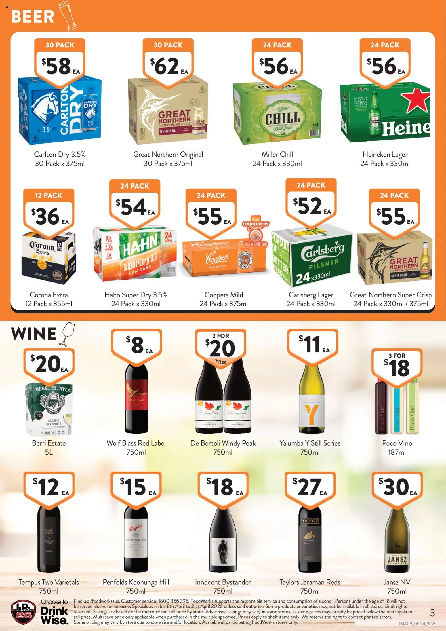 Foodworks catalogue - valid from 08.04.2026 | Page: 3 | Products: Shelf, Wine, Beer