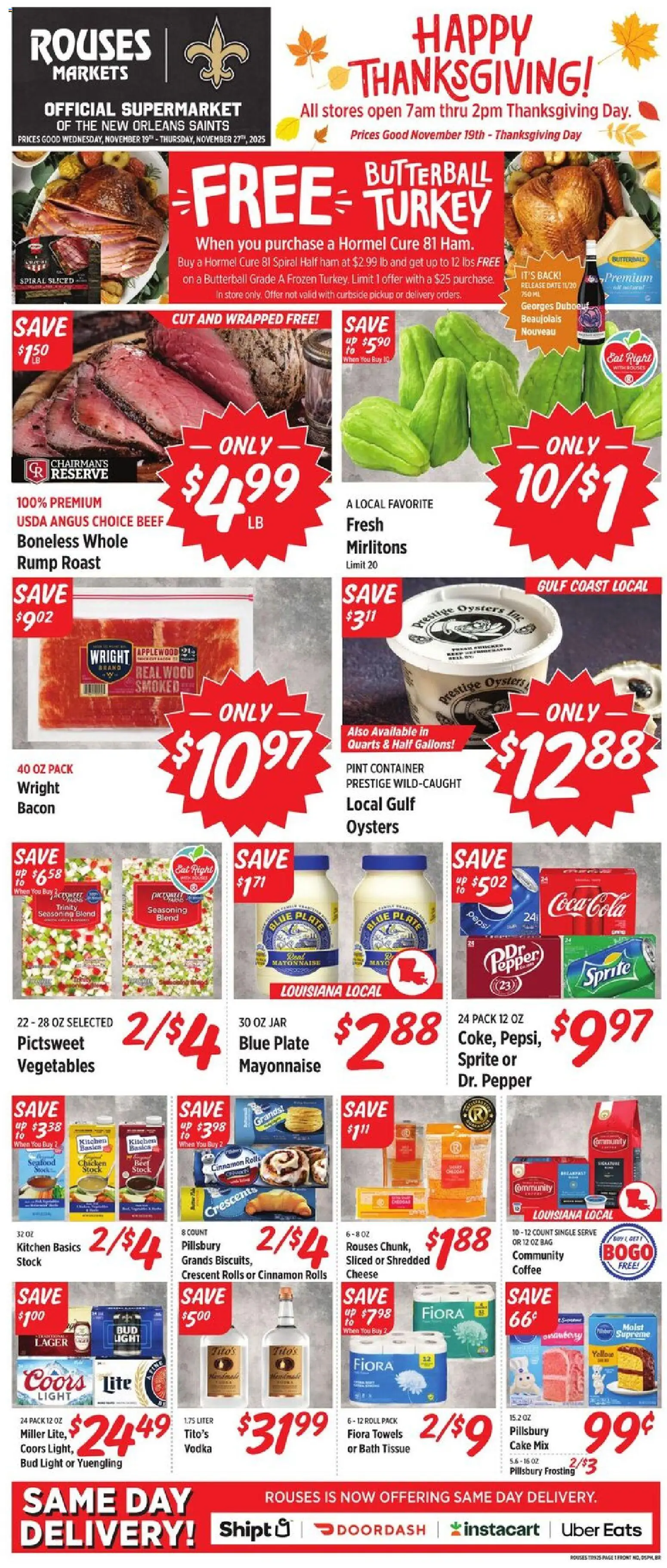 Rouses Weekly Ad - valid from 19.11.2025 | Page: 1 | Products: Cheese, Vodka, Pepper, Date