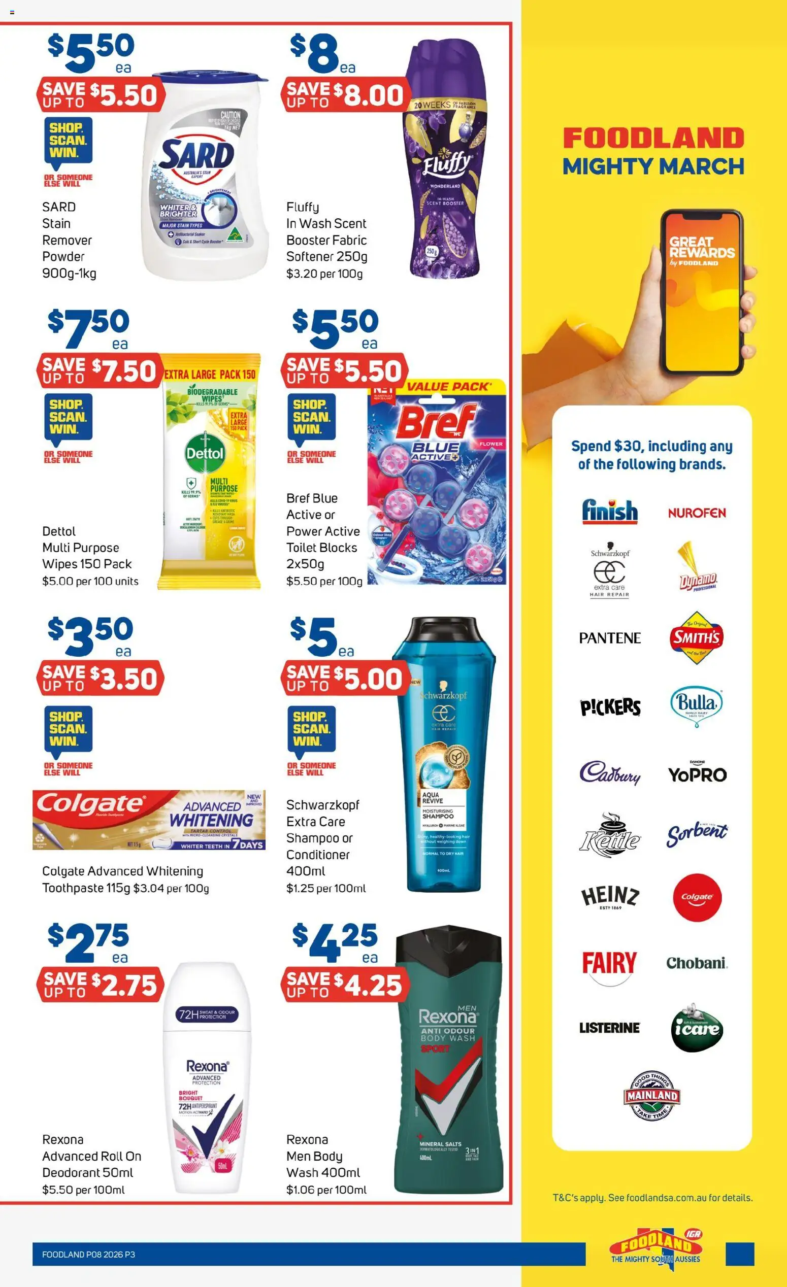 Foodland catalogue - valid from 18.02.2026 | Page: 3 | Products: Toilet, Powder, Antiperspirant, Toothpaste