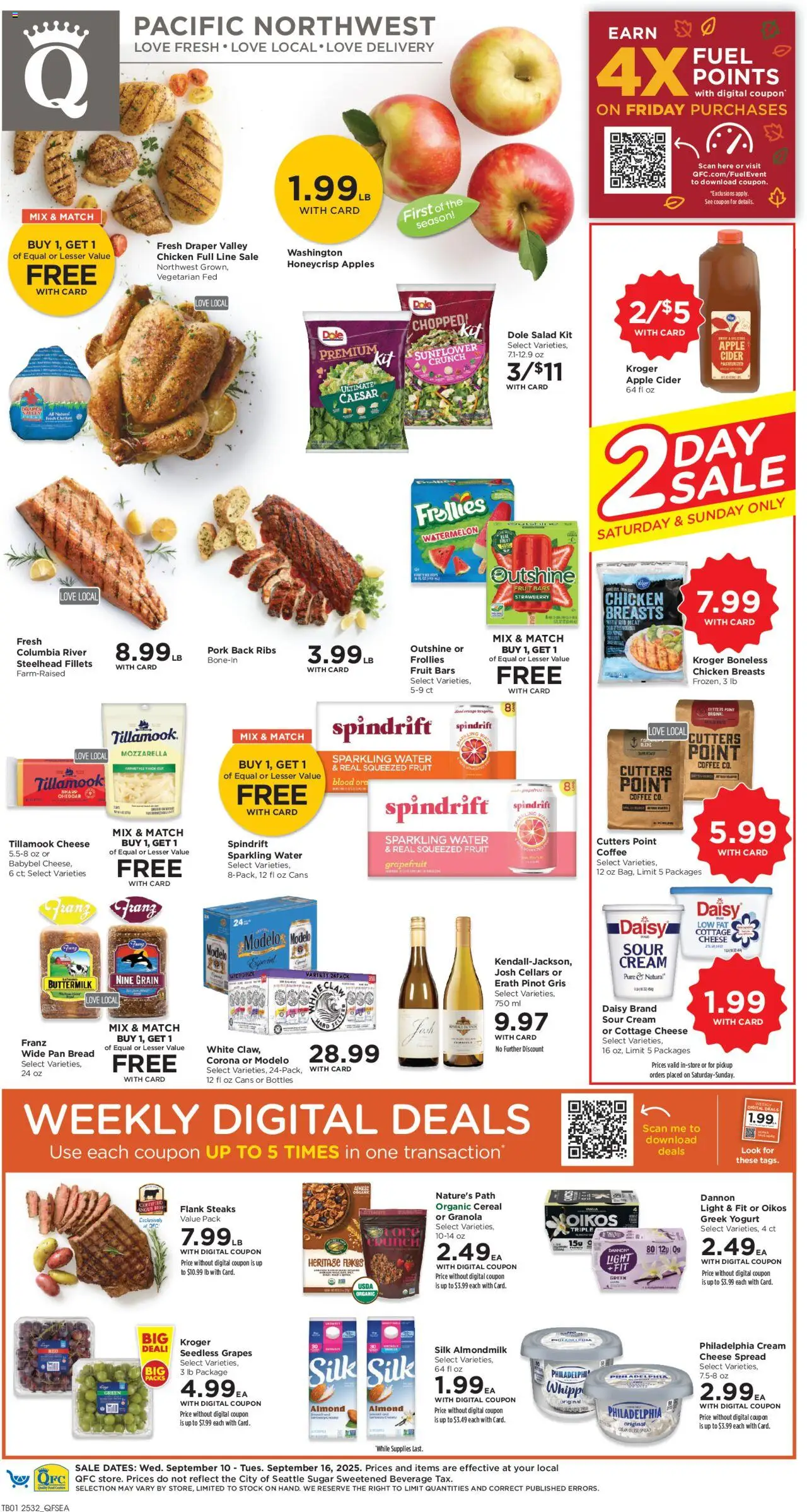 QFC Weekly Ad - valid from 10.09.2025 | Page: 1 | Products: Cheese, Apples, Grapefruit, Watermelon