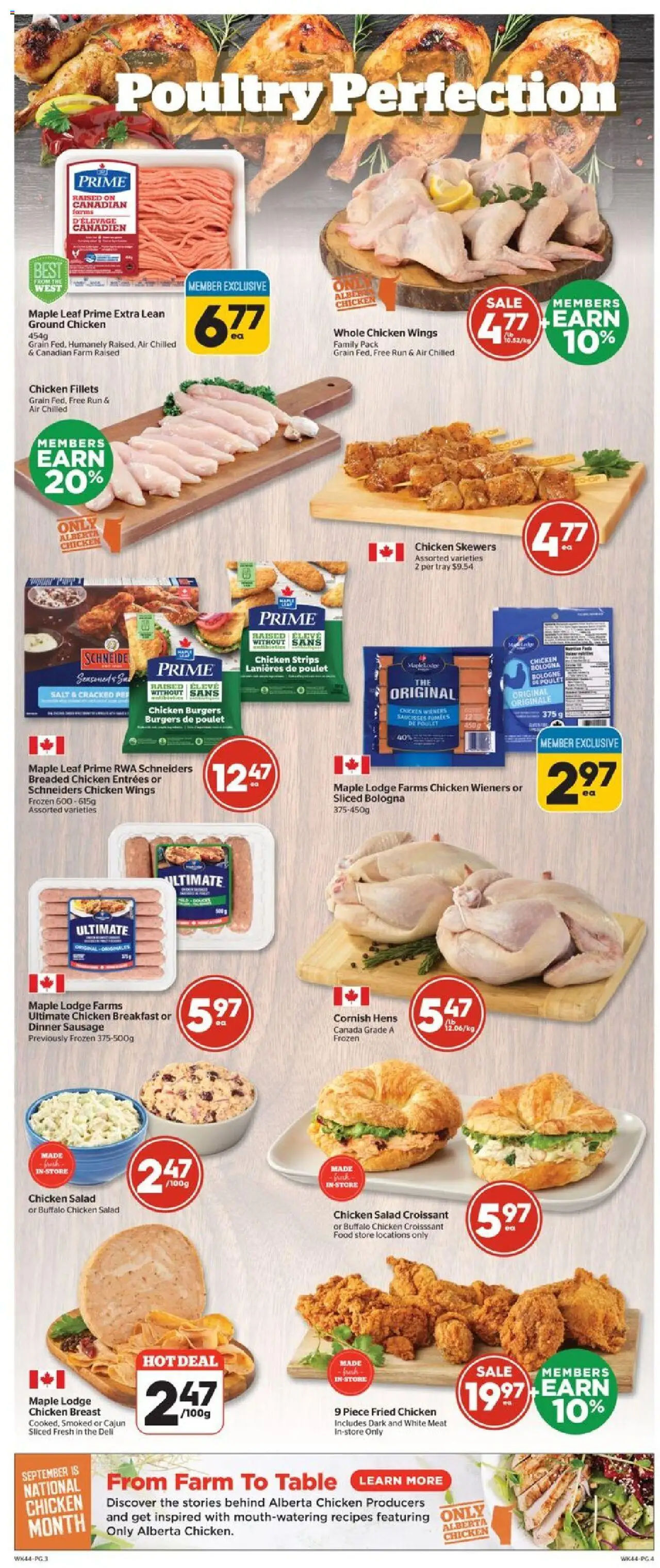 Calgary Co-op flyer valid from 04.09.2025 | Page: 4 | Products: Salad, Chicken wings, Table, Chicken