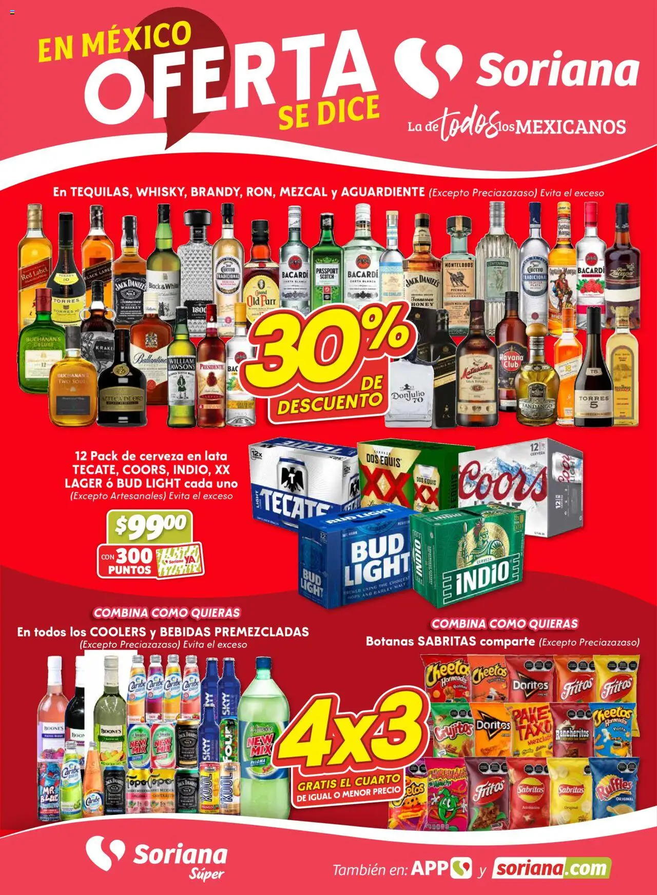 Nuevas ofertas de Soriana válidas en toda la República Mexicana desde el 18.09.2025. ¡Encuentra las mejores ofertas en Soriana - Fin de Semana Súper: Ags, Nay, Jal, Qro, Col, Mich, Gto, Hgo, Tlax, Mor, Pue, Gro, Oax, Edo. de Mex, Valle de México, ZacySLP! | Página: 1 | Productos: Whiskey, Cerveza