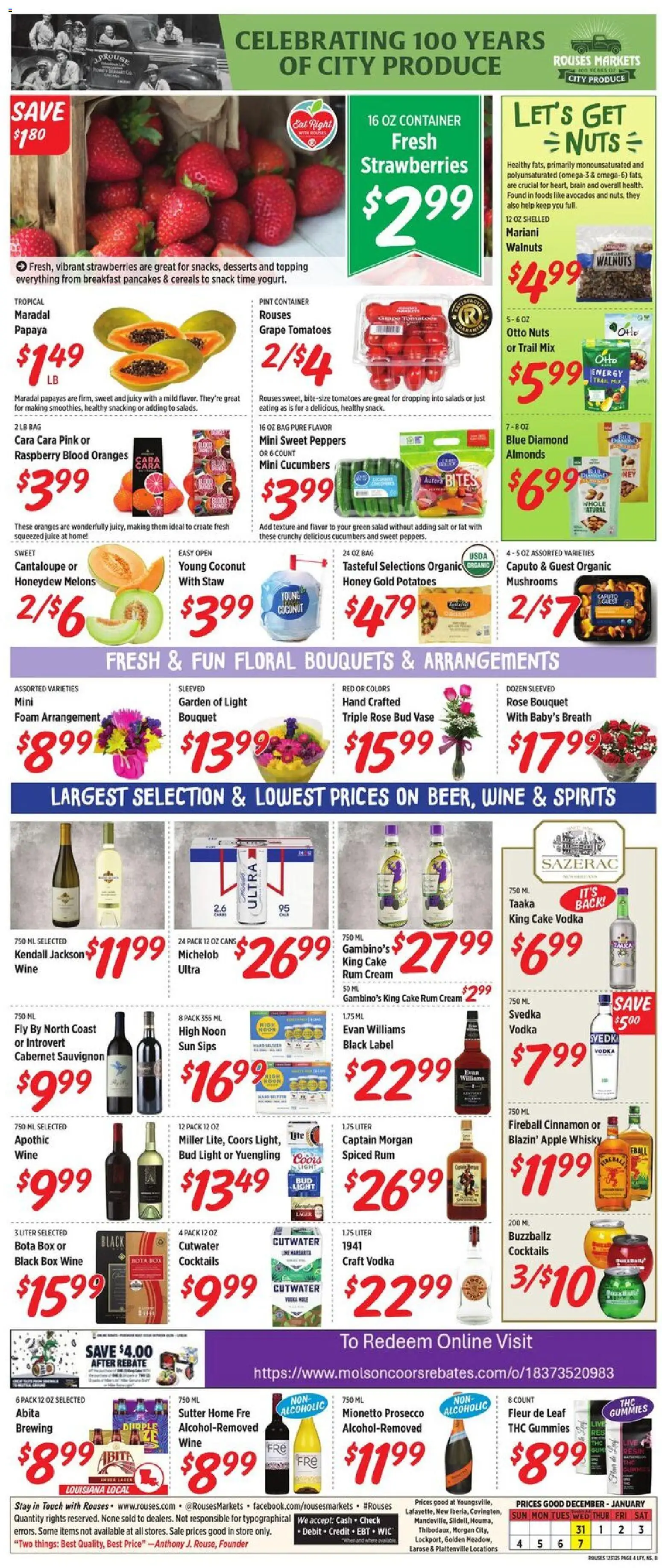 Rouses Weekly Ad - LA - valid from 31.12.2025 | Page: 8 | Products: Wine, Oranges, Tomatoes, Bag