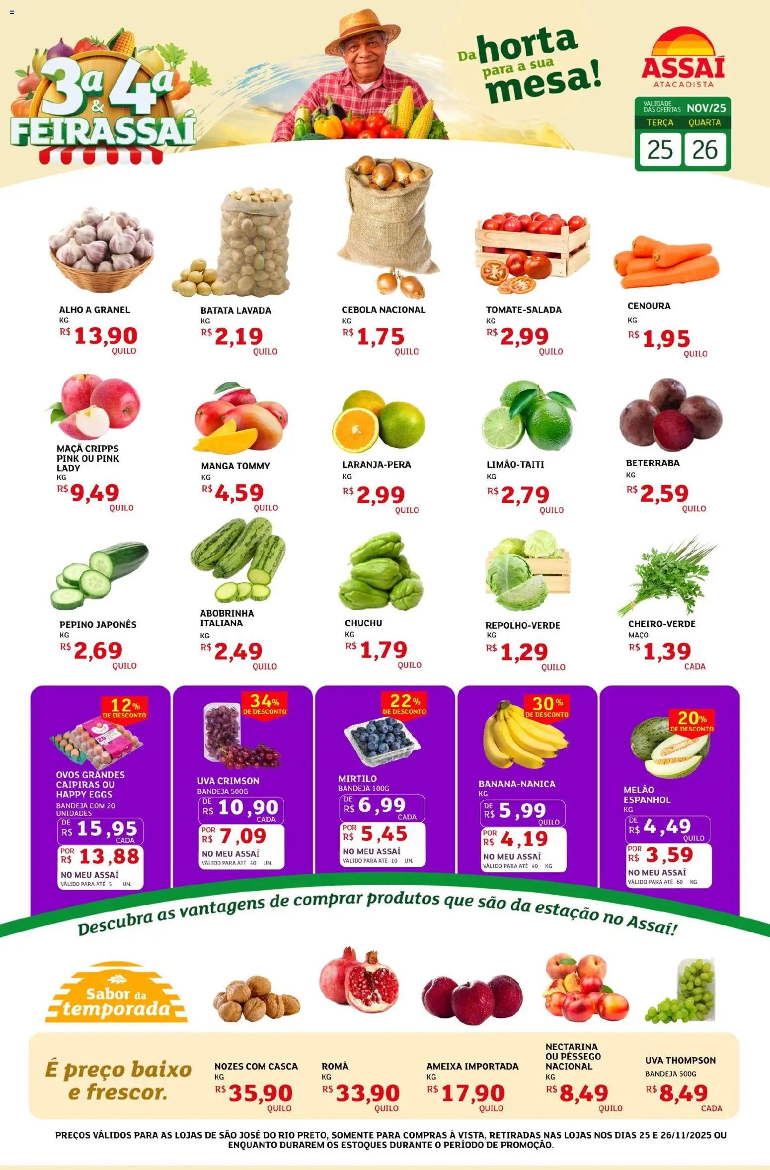Assaí Atacadista Folheto - válido de 25.11.2025 | Página: 1 | Produtos: Pêssego, Cenoura, Nozes, Ameixa