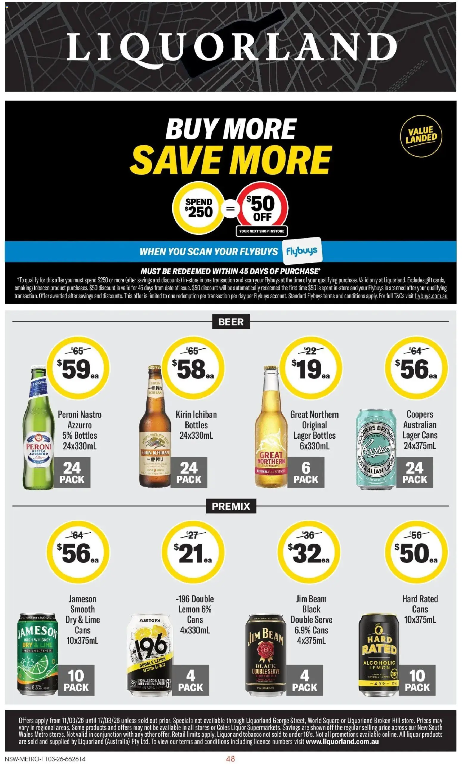 Coles catalogue - valid from 11.03.2026 | Page: 48 | Products: Beer, Whiskey, Lime, Press